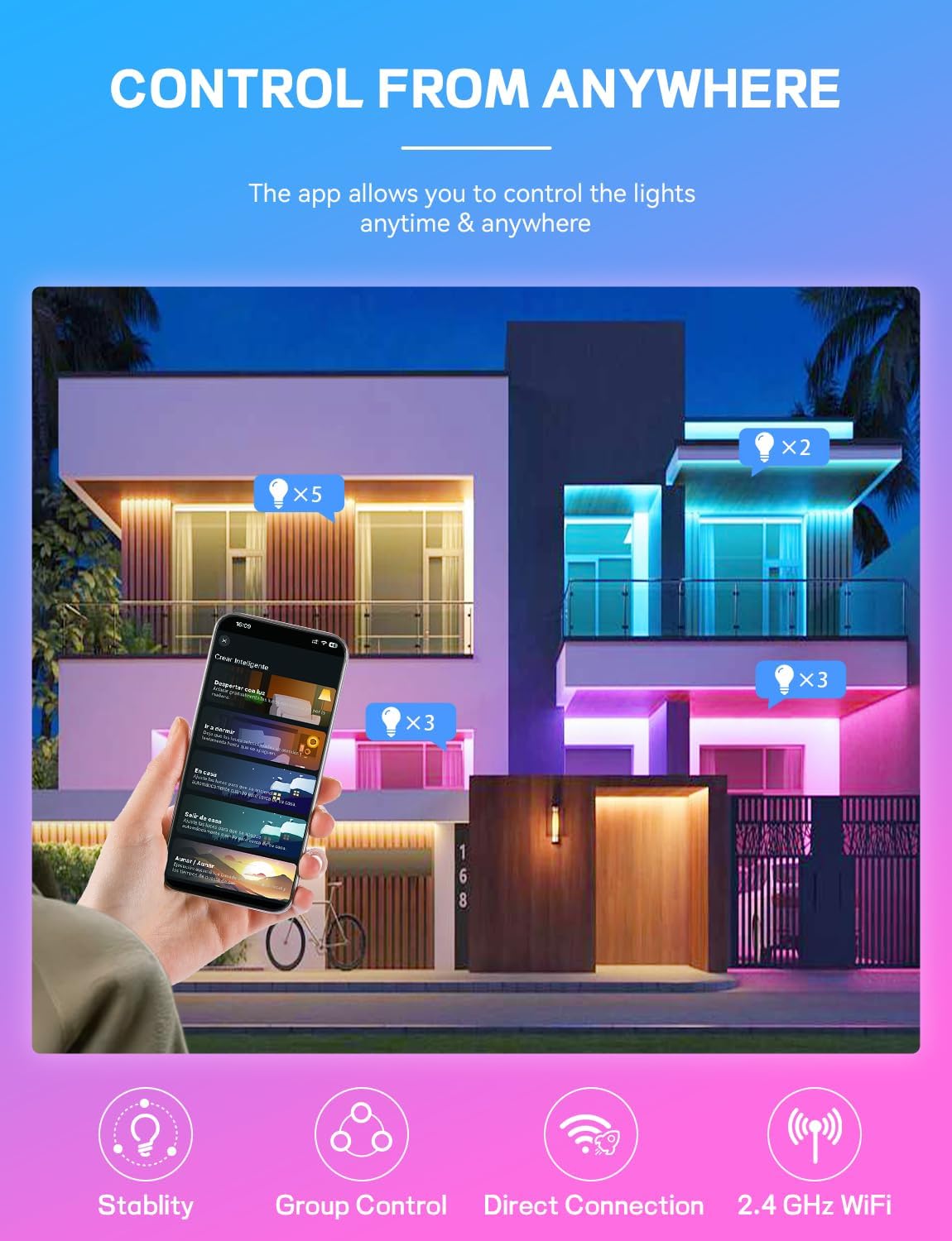 Smart Light Bulbs, WiFi & Bluetooth 5.0, Work with Alexa Google Assistant, App Control, Color Changing LED Bulb,E26 800LM Dimmable RGB Lights, Smart Home Lighting, Dimmable, 4Pack with Remote