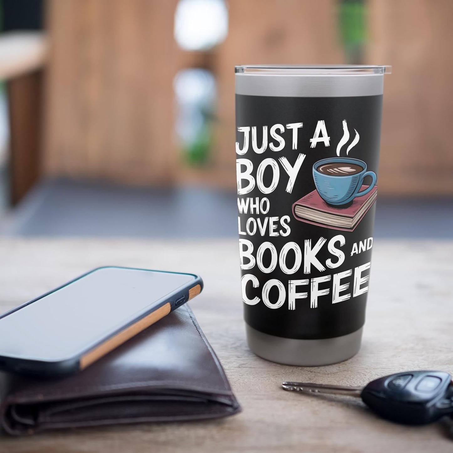 Just a Boy Who Loves Books Coffee Bookworm Book Reader Stainless Steel Insulated Tumbler