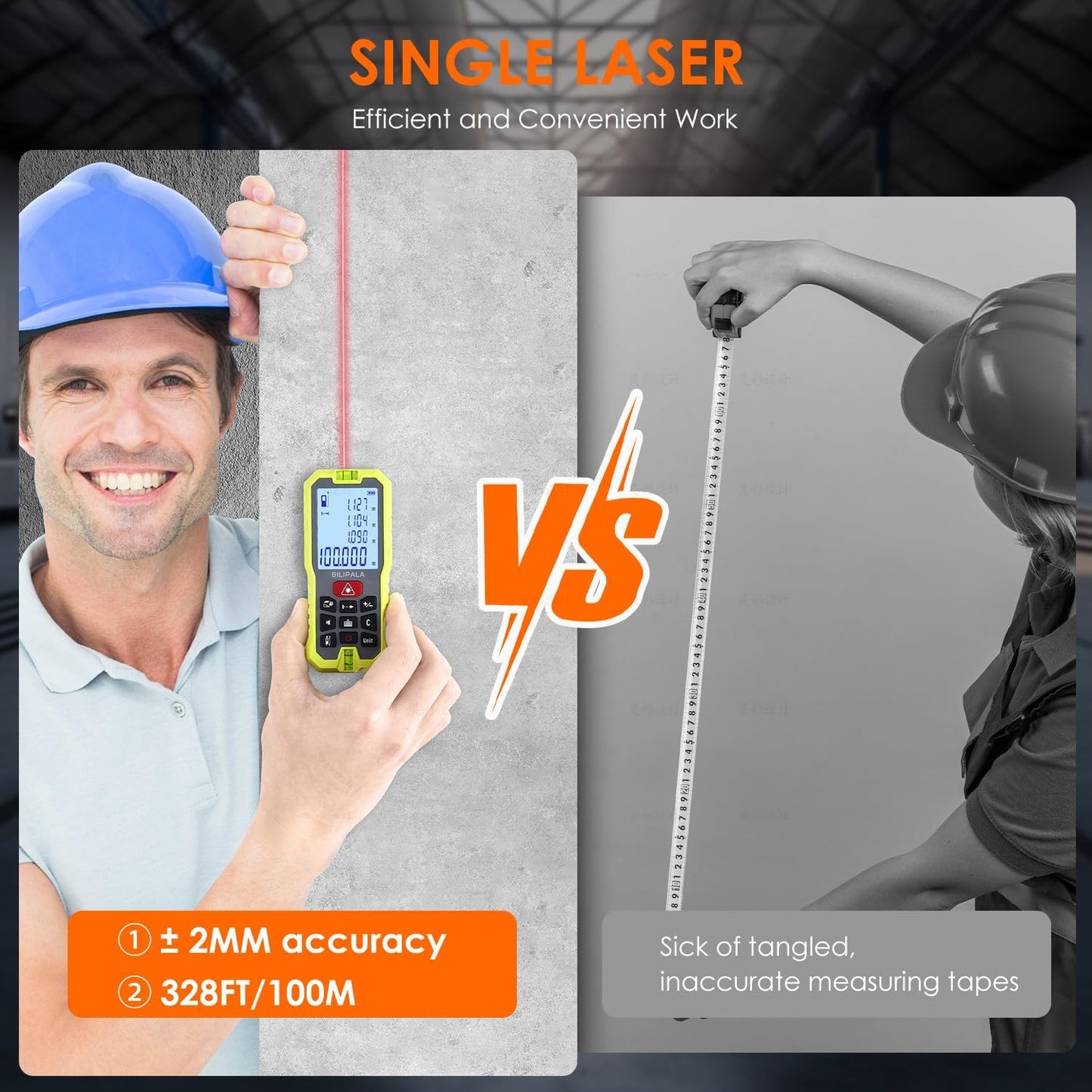 Laser Distance Measuring Tool, 100M/328ft Laser Measure, ±2mm Accuracy Laser Distance Meters with Backlit LCD, Measuring Distance, Area, Volume, Pythagorean Mode for Indoor/Outdoor Use(Red Laser)