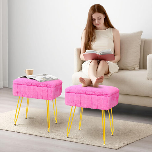 H&B Luxuries Multi-Functional Footrest Ottoman – Comfortable, Stylish, and Practical for Home & Office (Rose red, with Storage)