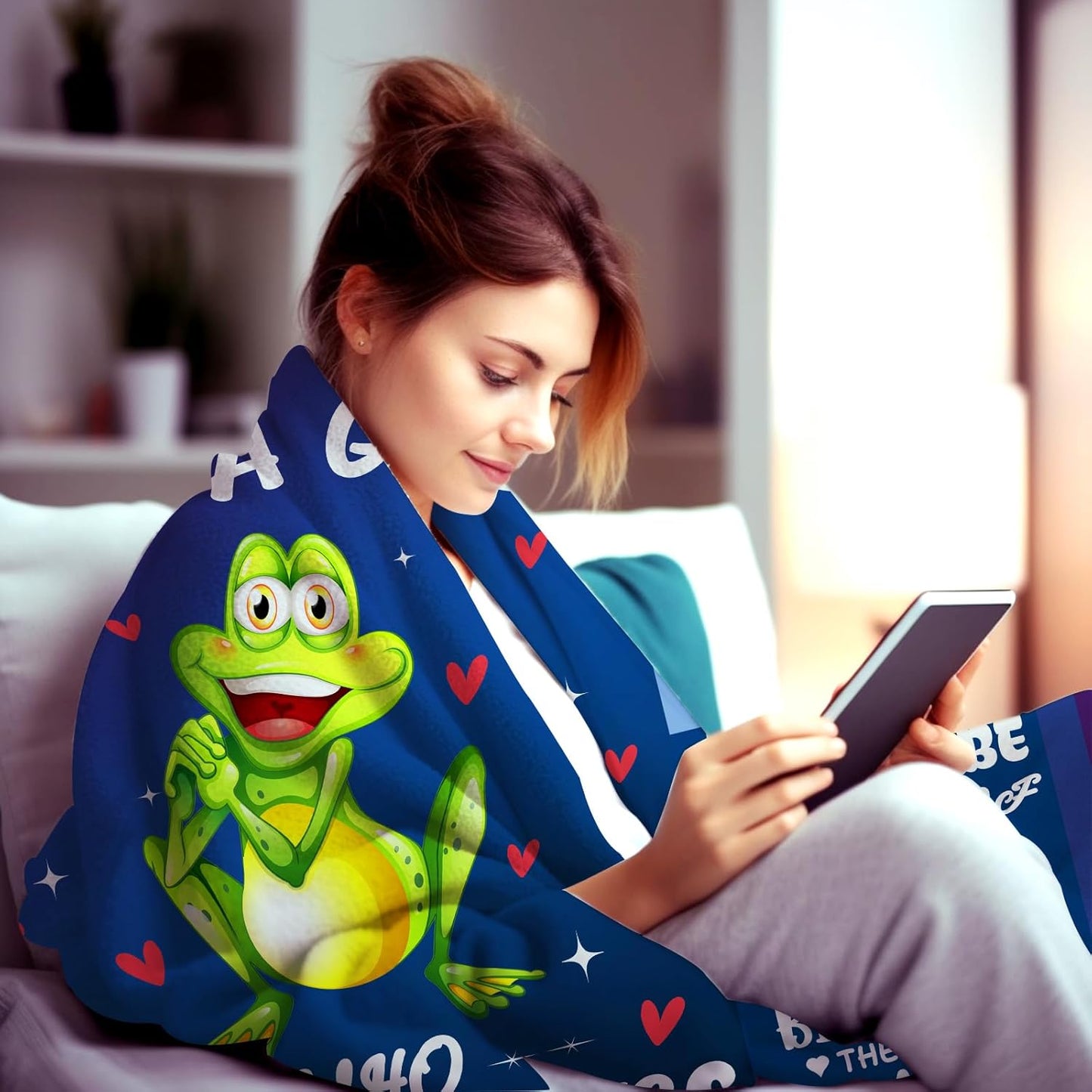 Cute Green Frog Blanket Soft Cozy Flannel Frogs Blankets and Throws Bed Bedding Sofa Chair Home Decor, Best Birthday Christmas Frog Gifts for Adults Kids Women Girls 50"x40"
