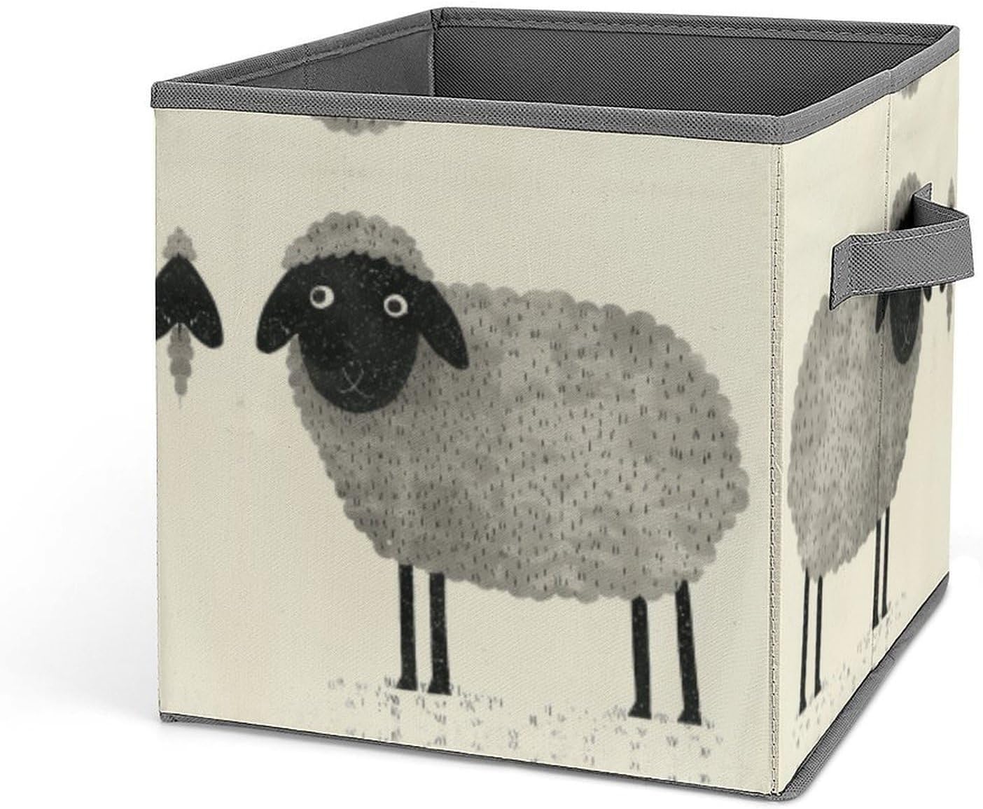 Sheep Storage Bins with Handles Fashion Large Storage Cubes Sturdy Foldable Storage Boxes Space-Saving Storage Baskets for Home Office Clothes Closet Organizers