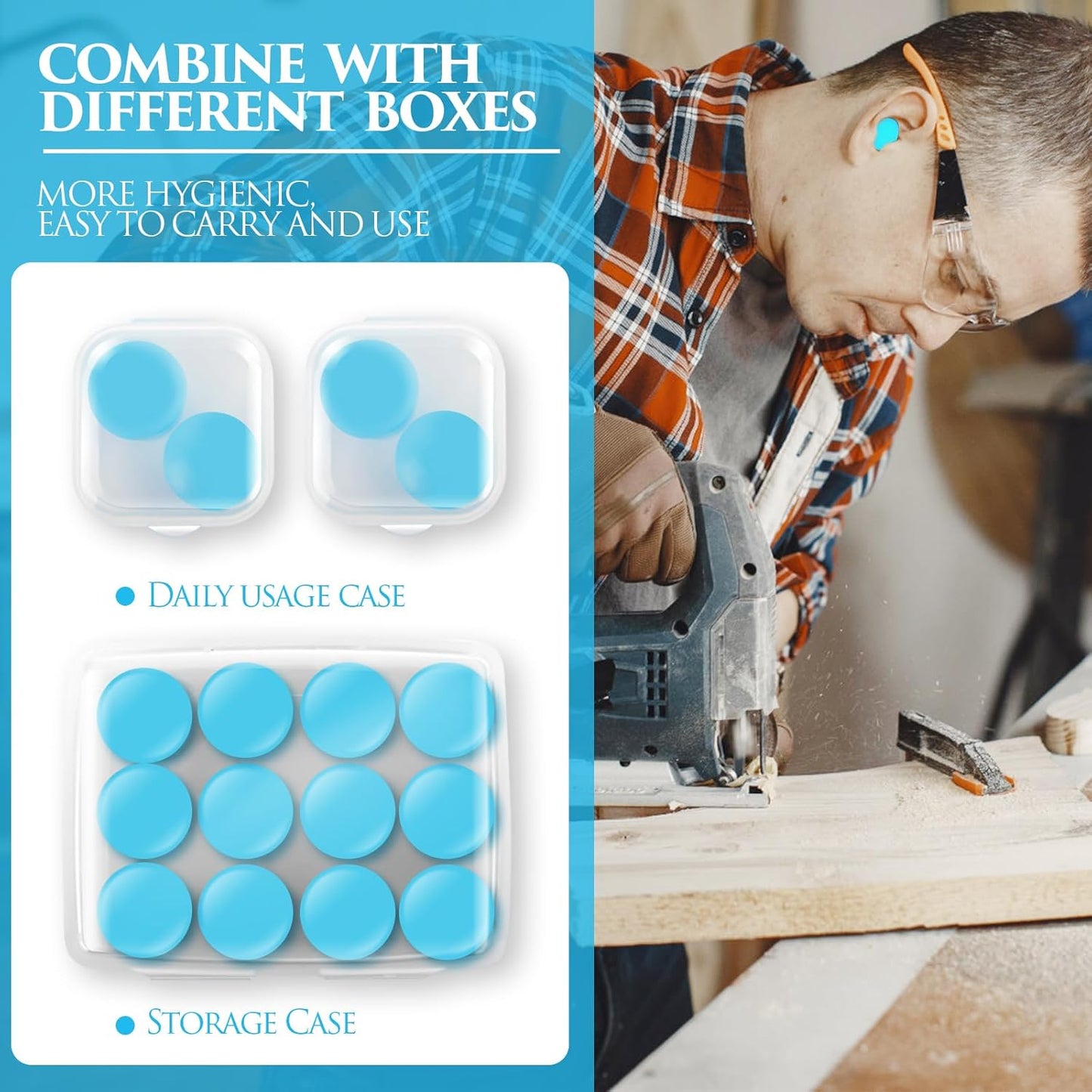 Reusable Silicone Ear Plugs, Waterproof Noise Cancelling EarPlugs for Sleeping, Mowing, Swimming, Airplanes, Concerts, 22dB Highest NRR (Blue)