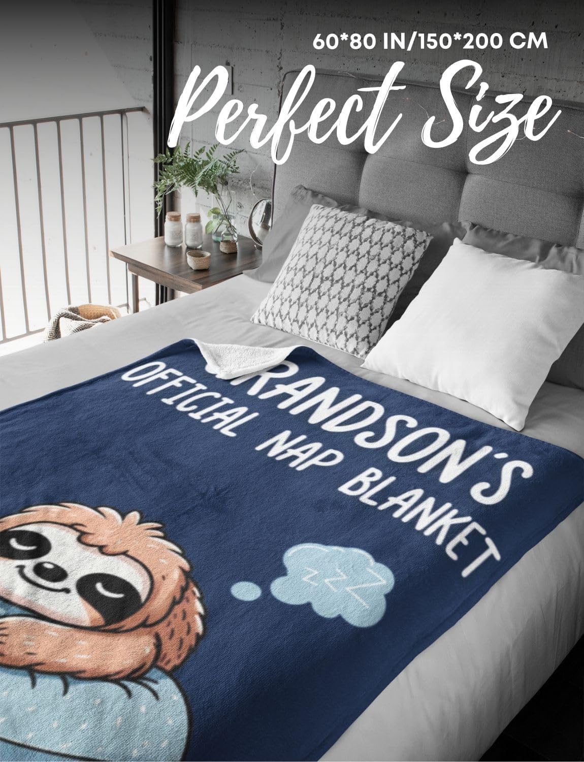 Grandson Gifts Throw Blanket, Grandkids Flannel Plush Bed Blankets, Perfect for Grandson for Birthday & Christmas - Sloth, 60"x 80"