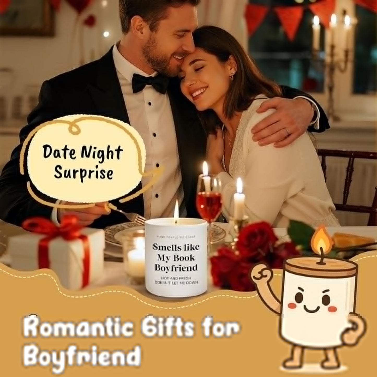 Gifts for Him Boyfriend Valentine’s Day Candle- Funny Hot Fresh Literary-Inspired Gift Anniversary Birthday Love Appreciation Gift for Him Boyfriend Relationship Candle Smells Like My Book Boyfriend