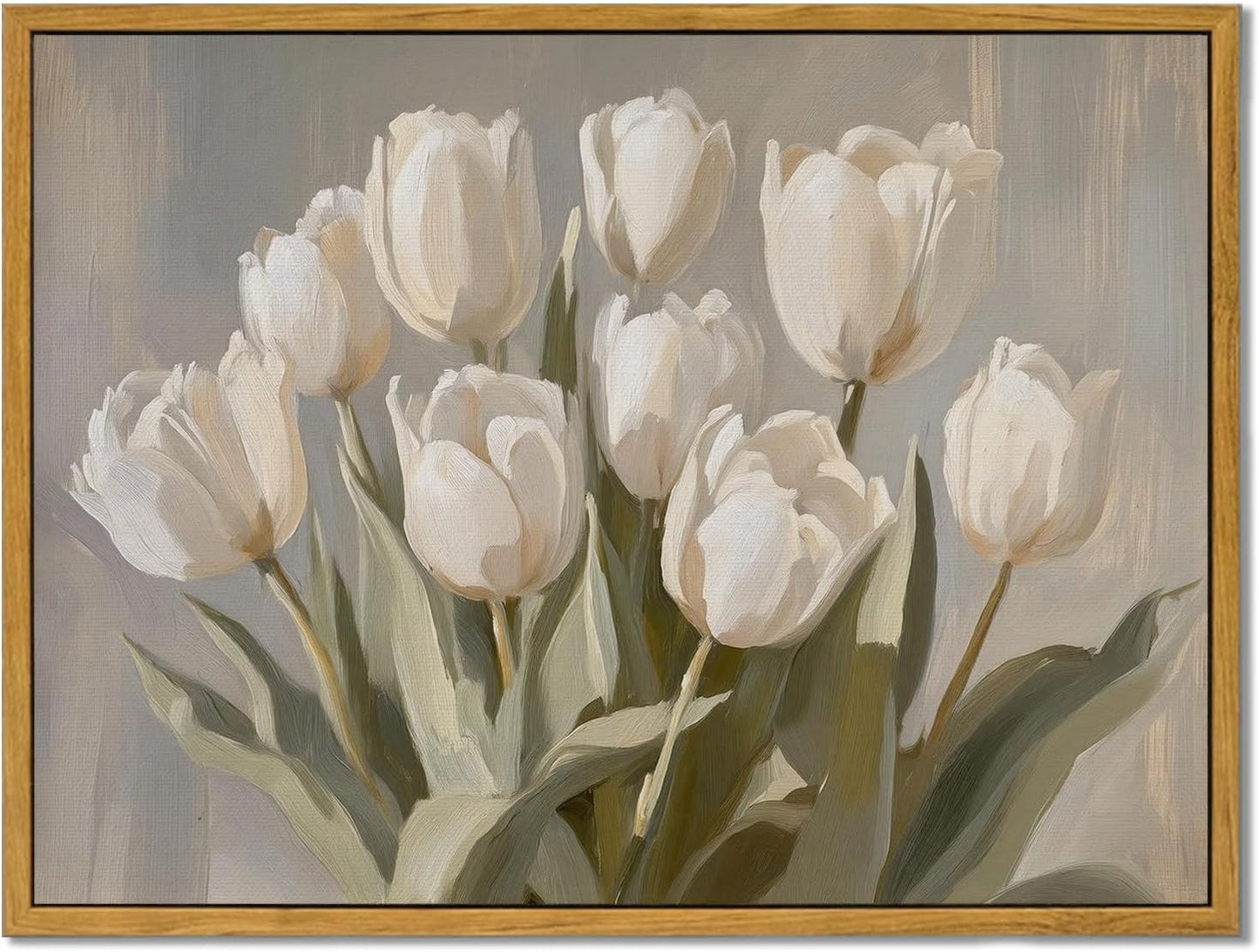 MTFBWY Vintage Tulip Wall Art, Sturdy Framed Botanical Still Life Canvas Print, Antique Flower Oil Painting Artwork for Kitchen Bedroom Office, 8x10 Inch Small Framed Canvas Art