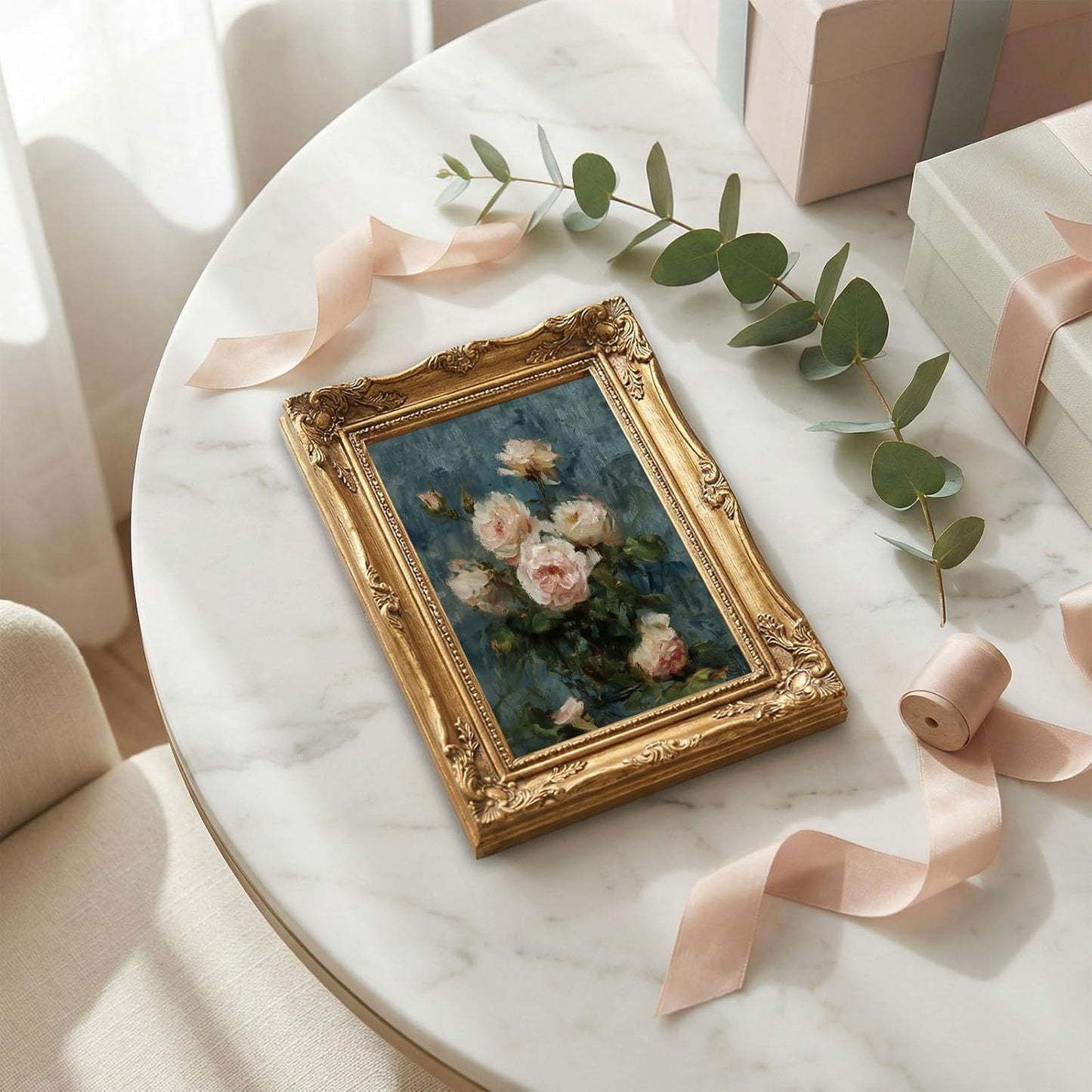YYDESN Vintage Floral Art Print, Impressionist Rose Botanical Wall Art, Soft Pink Flowers Painting Poster for Bedroom Bathroom Living Room, Romantic Cottagecore Decor, Unframed (8X10)