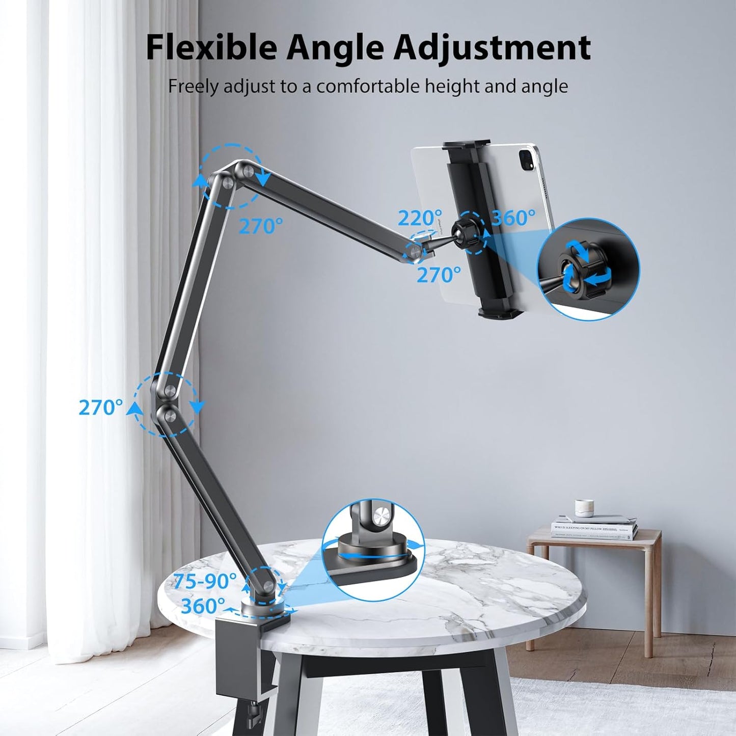 KU XIU Tablet Stand for Desk, Aluminum Alloy Foldable Tablet Arm Mount Holder Compatible with iPad 10/9th, iPad 13/12.9/11" M3 M4 M5 Pro Air, For Samsung Galaxy Tab & More 7-15.6" Tab Portable Monitor