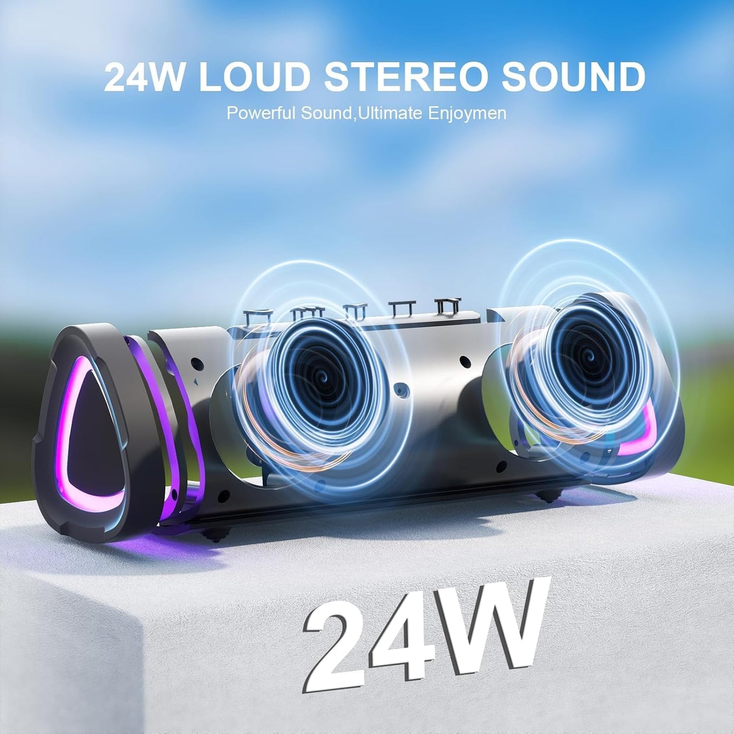 Vanzon Bluetooth Speaker, V40 Portable Bluetooth Speaker, IPX7 Waterproof Wireless Speaker with 24W Stereo Sound,TWS Pairing,24H Playtime and Colorful RGB Lights for Home,Outdoor,Party