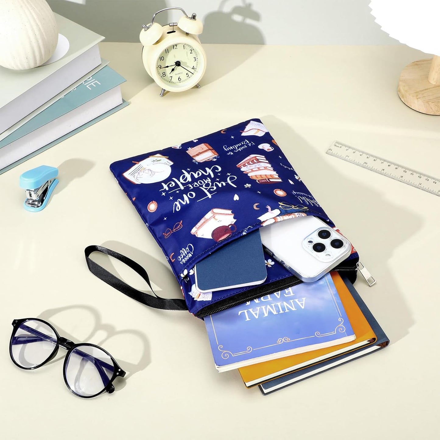 Waterproof Book Sleeve, Just One More Chapter Book Covers with Zipper and Front Pocket Washable Books Protector for Readers Lovers Gifts Books Accessories for Travel Vacation