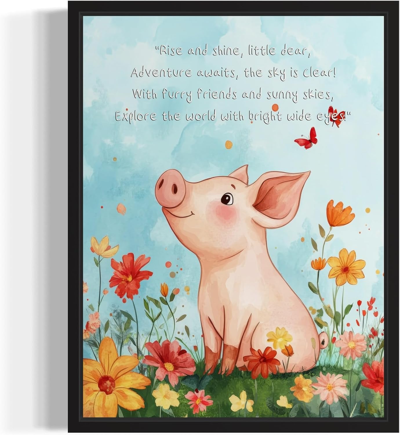 Pig Art Print Poster with Poem, Animals Nursery Wall Decor Cute Wild Animals Artwork For Baby Bedroom Kids Room Home Decoration Gallery 11 (Pig, 8 x 10 inches, Unframed)