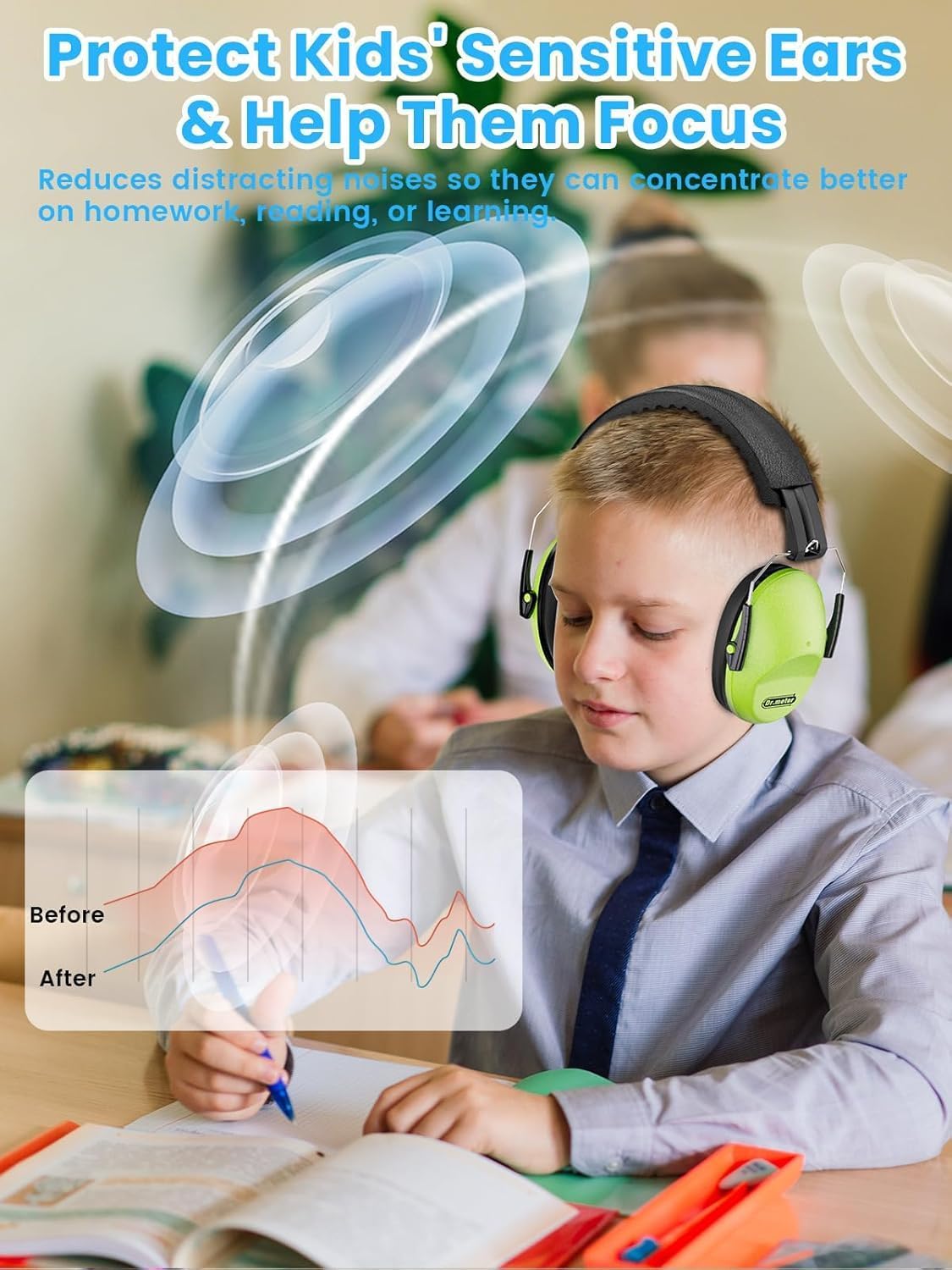 Ear Muffs for Noise Reduction: 27.4SNR Noise Cancelling Headphones for Kids Adults, EM100 Adjustable Classroom Hearing Protection Earmuffs for Monster Jam, Concerts, Fireworks, Autism Sensory