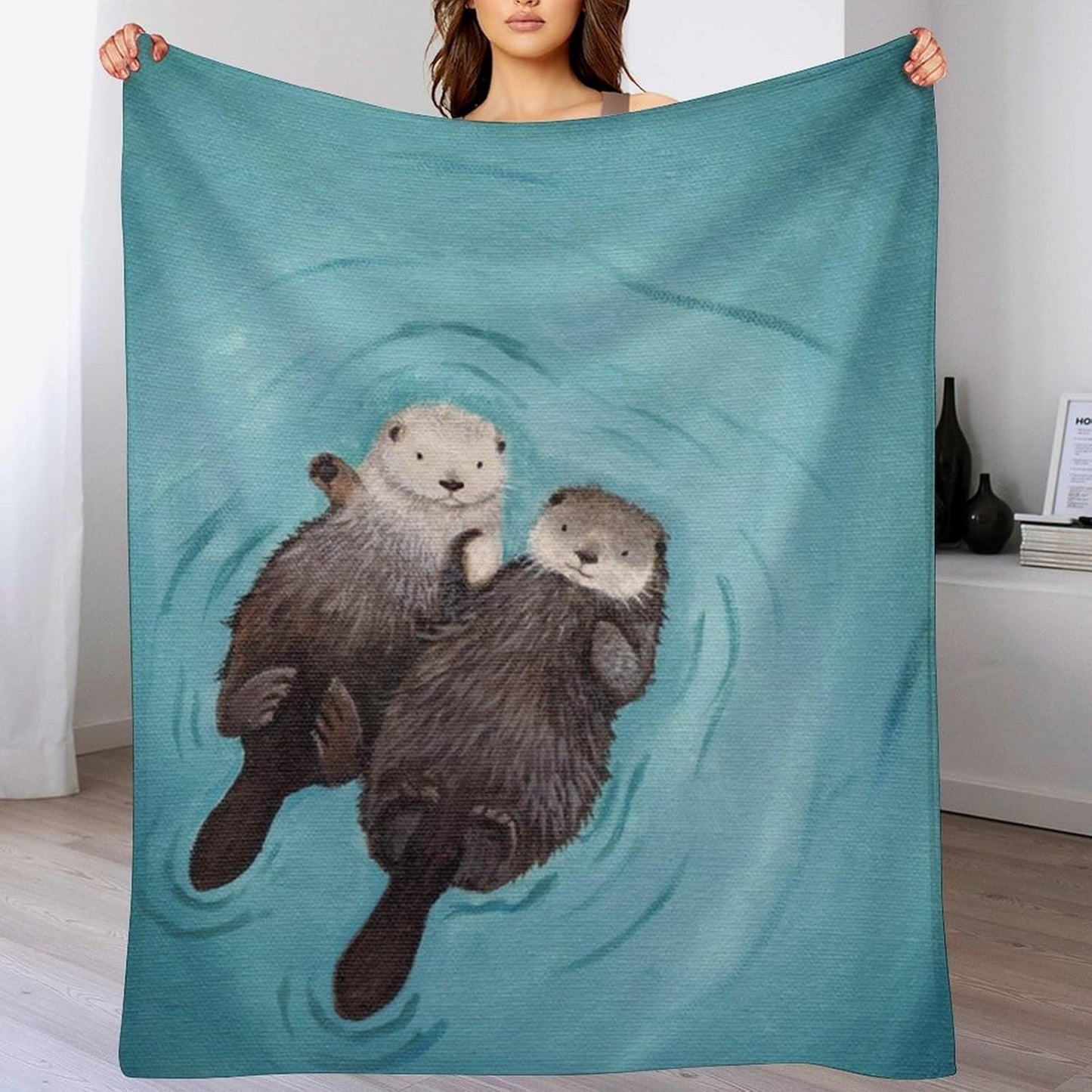 Otters Holding Hands Throw Blanket for Couch Super Soft Warm Lightweight Throw Blankets Cozy Flannel Bed Blanket Cute Decorative Blankets for All Seasons Home Decor Gift 50"*60"（130 * 150cm）