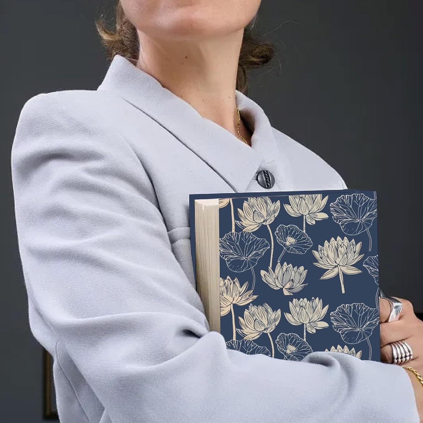CRASPIRE Lotus Stretchable Book Cover Flower Vintage Ruffle Washable Reusable Large Nylon Book Protector Elastic Notebook Wraps Suitable for Hardcover Books Classroom Students