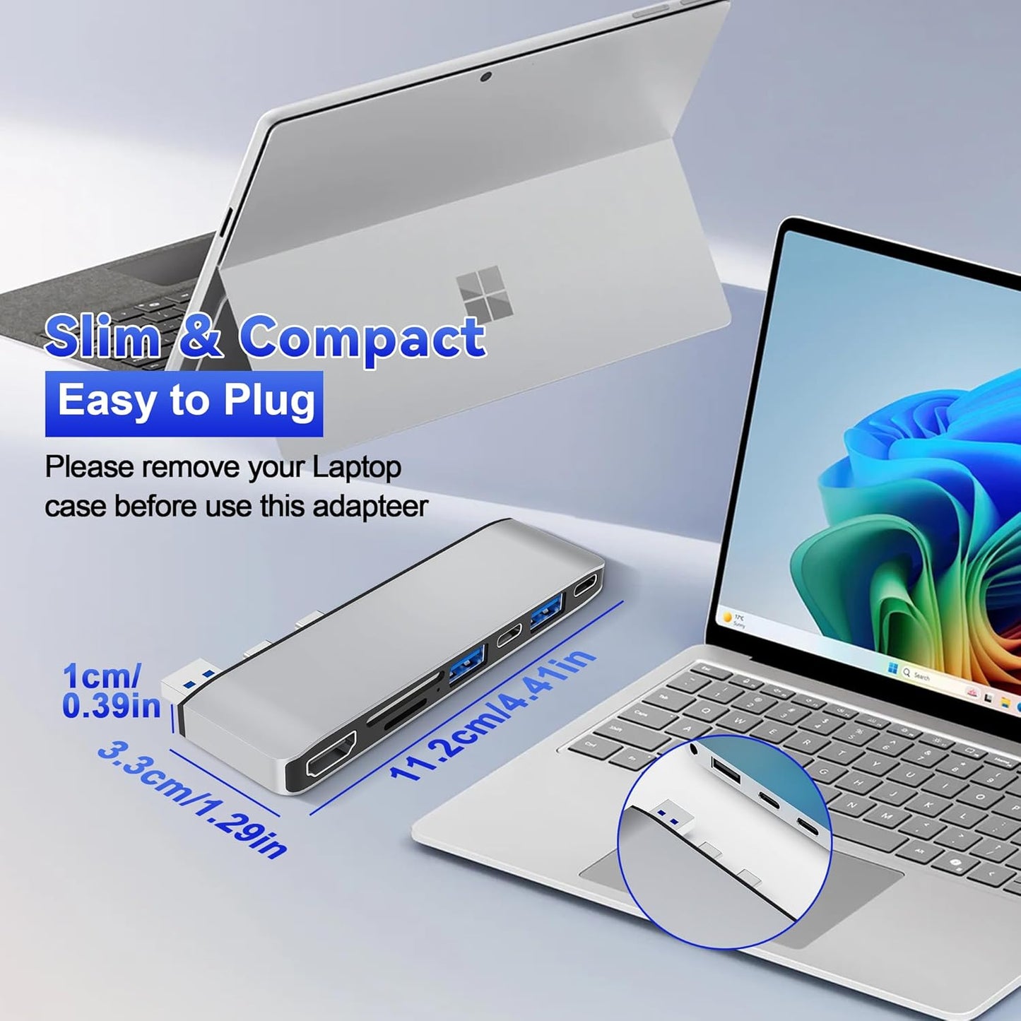 Surface Laptop 7 USB Hub Docking Station, Surface Laptop 2024 Accessories with 4K HDMI, USB-C Thunerbolt 4 (8K Display+40G Data+100W Charging), 2 USB 3.0, USB-C, SD/TF, hub for Surface Laptop 7 (2024)