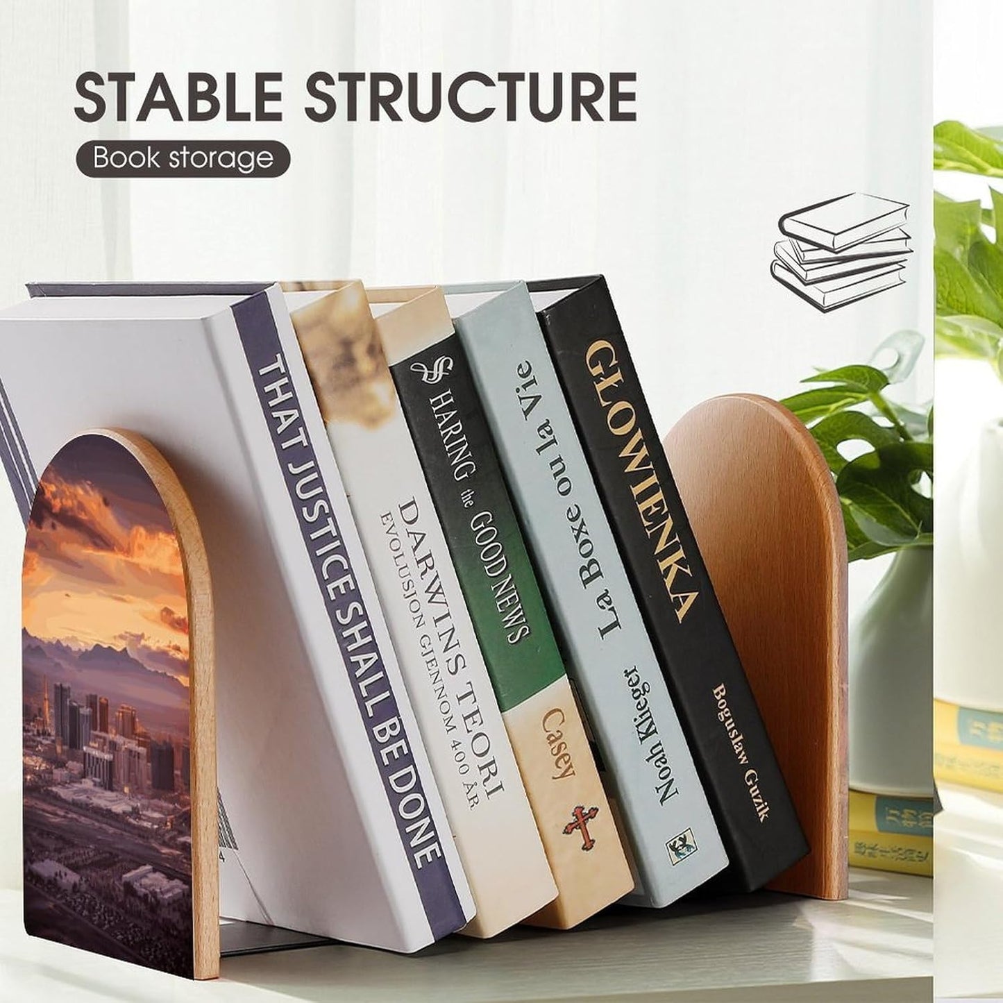 Las Vegas Sunset Bookend for Shelves Wooden Book End Large Size Sturdy Book Holders Stoppers with Metal Base for Bookshelves Slick Decorative Bookends Stands