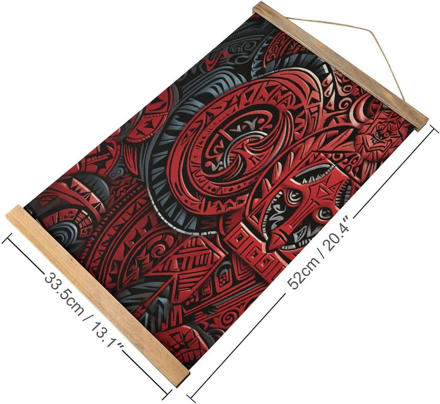 Vintage Red Tribal Pattern Poster with Wooden Frame Personalized Linen Hanging Scroll Painting Rustic Wall Hanging Illustrative Modern Artwork Decor for Home Living Room Bedroom Office