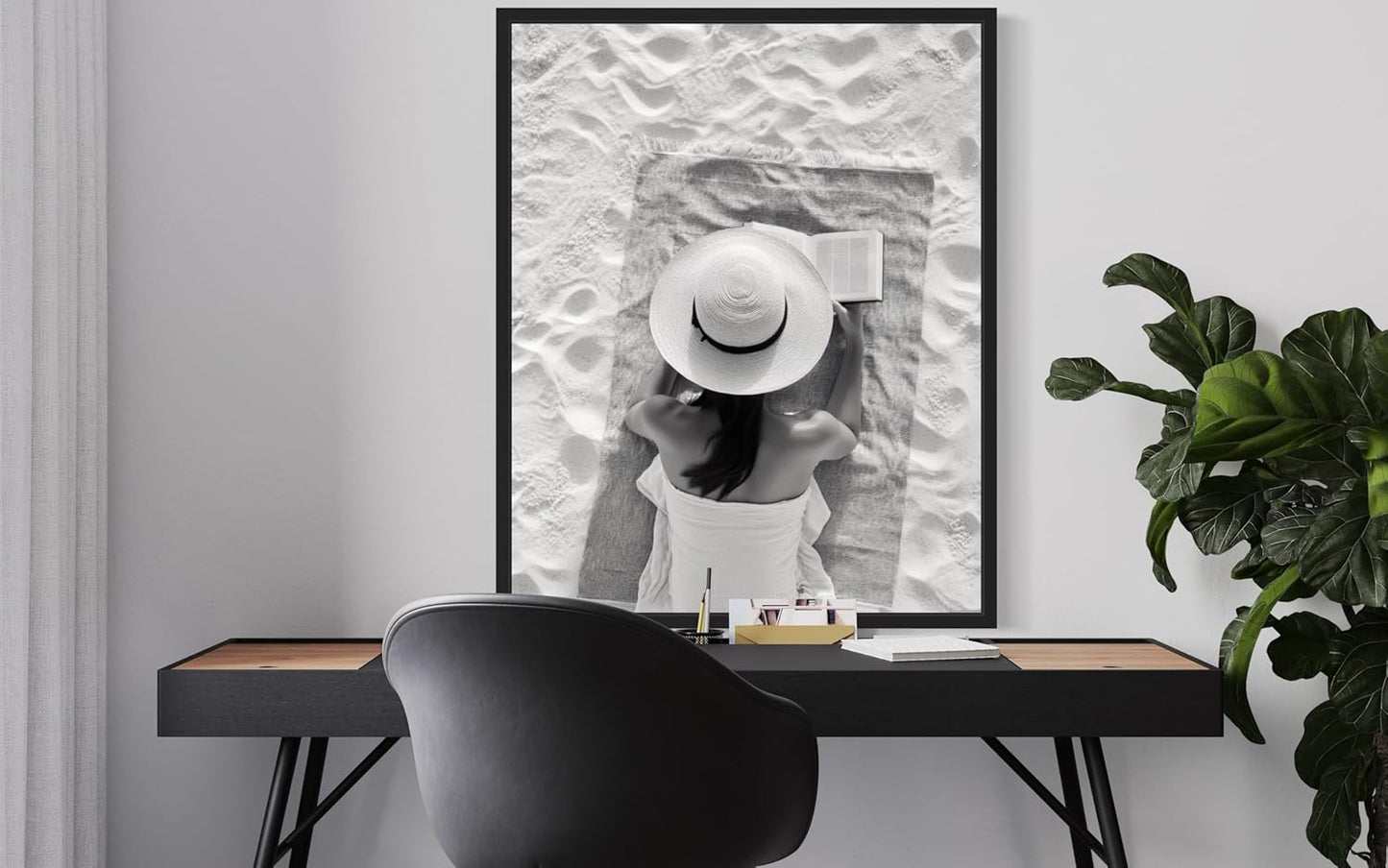 Woman Reading Book at Beach Wall Art Poster Art Print, High Fashion Photography Glam Gift for Her, Girls, Fashionista, Photo Designer Fans Chic Decor for Home, Office, Bedroom 135 (Woman Reading Book at Beach, 16 x 20 inches, Unframed)