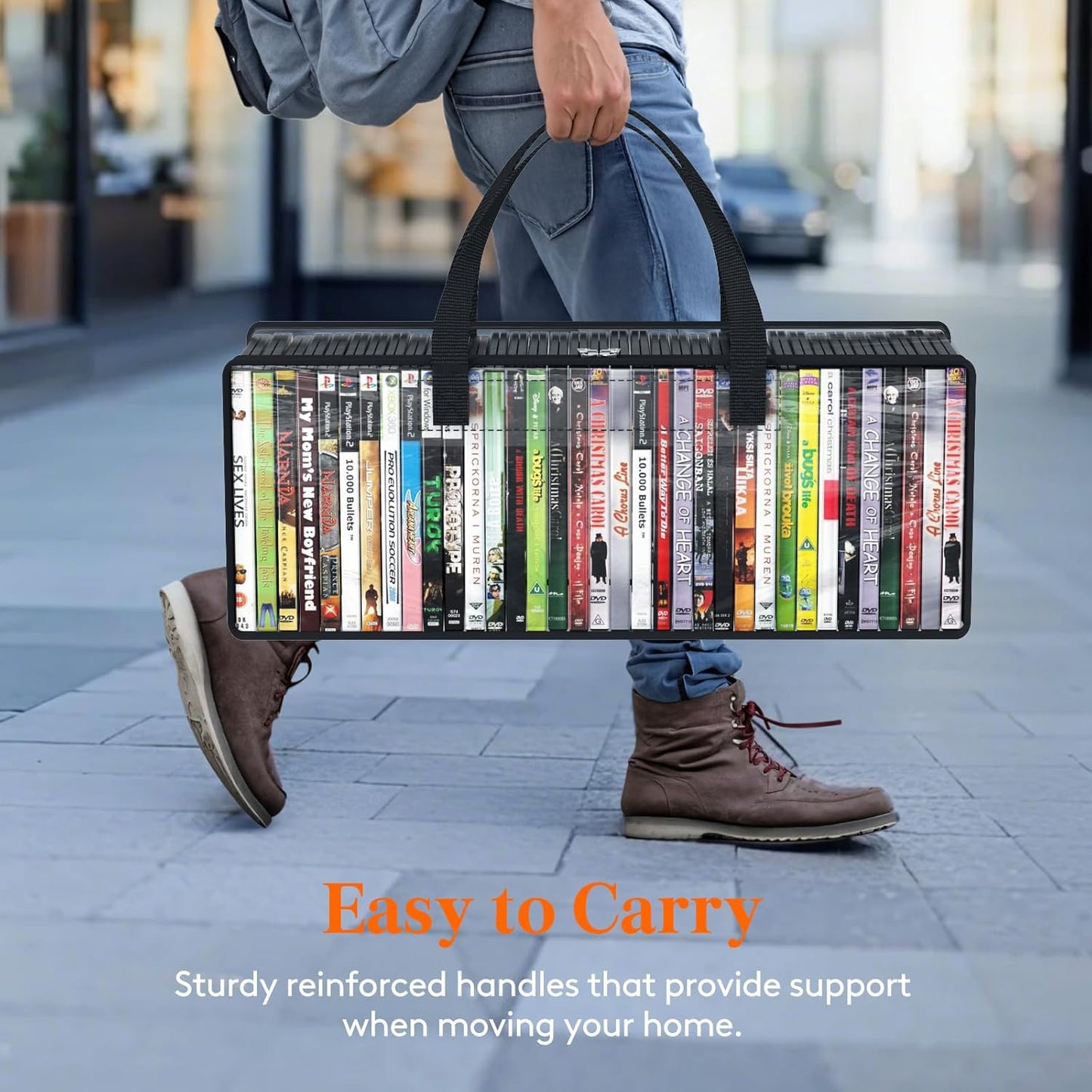 Lifewit DVD Storage Bags, Clear PVC DVD Case Holder with Handles, Front Window Zipper Design, Stackable Media Organizer for Blu Ray Disc, Movie Cases, VHS Box, Hold 140 Pcs DVDs (35 Each), 4 Pack