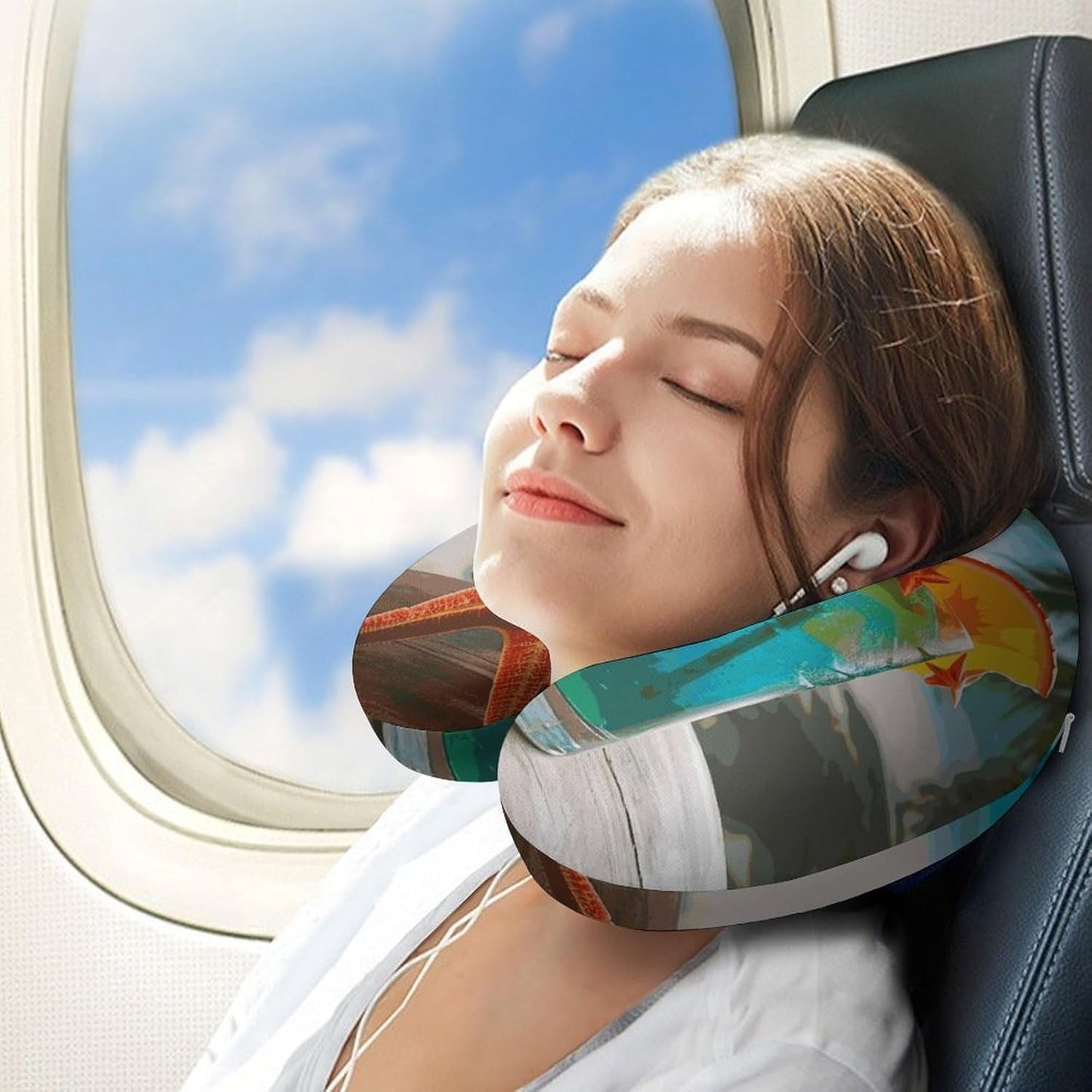 Tropical Cocktail with Starfish Neck Pillow Memory Foam U Shaped Pillows Portable Pillows for Shoulder Travel Head Support Pillow with Concealed Zipper for Airplane Car Home Office