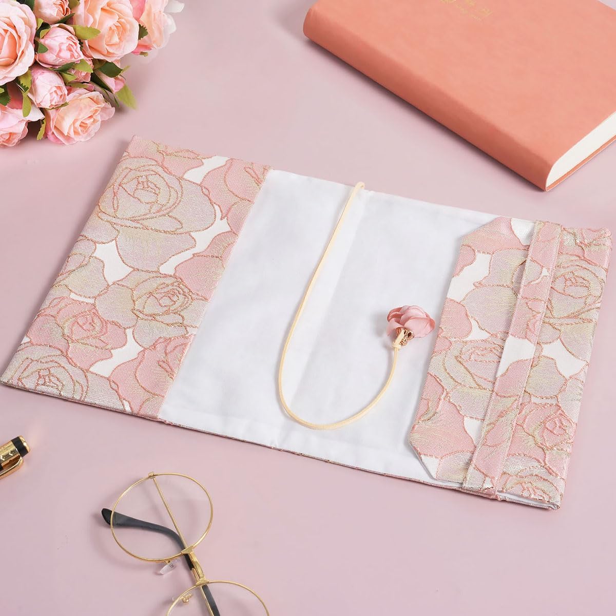 Book Cover Protector for Paperback, A5 Book Cover for Hardcover, Soft Cloth Book Covers - Pink Rose Floral Design, Adjustable Book Sleeve Fit for 5.5×8.5 inch Hardcover Notebook Textbooks Bible Novels