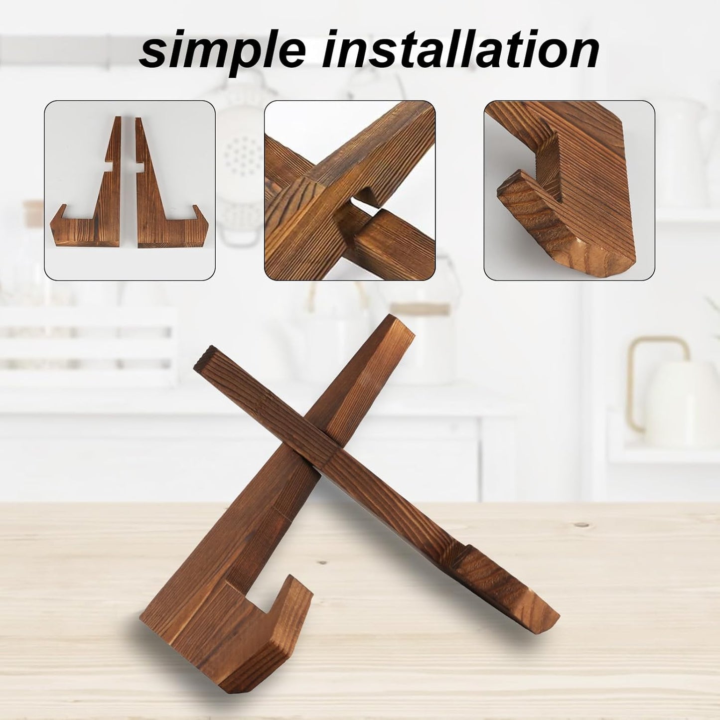 Cookbook Stand, Cook Book Stand for Kitchen Counter,Wooden Recipe Book Holder, Multifunctional Display, Kitchen Counter Decor