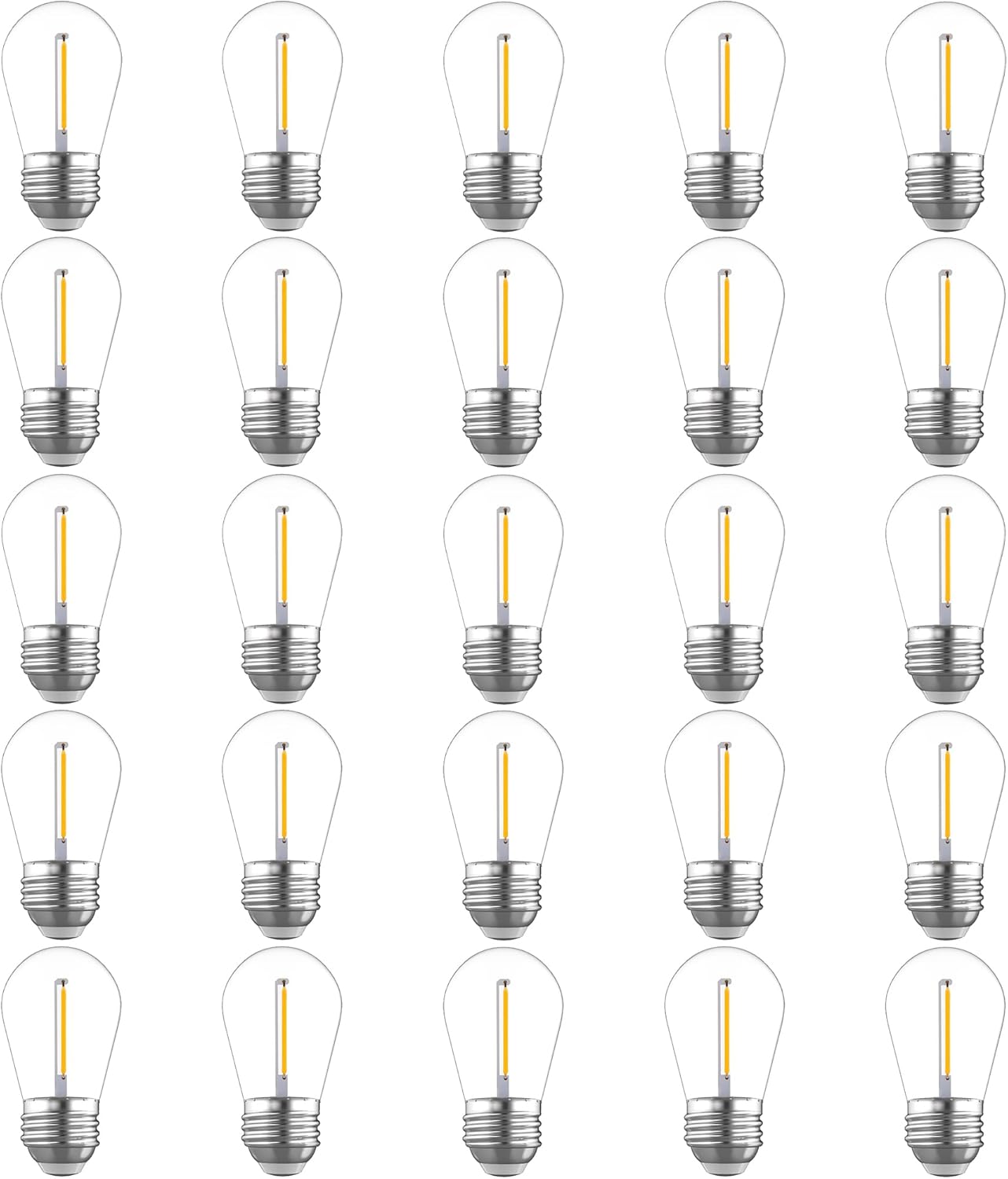 25 Pack S14 Replacement Bulbs for String Lights, 1W LED Waterproof Shatterproof Outdoor Light Bulbs, 2200K Amber Warm White, E26 Base, 70LM, AC120V, Non-Dimmable