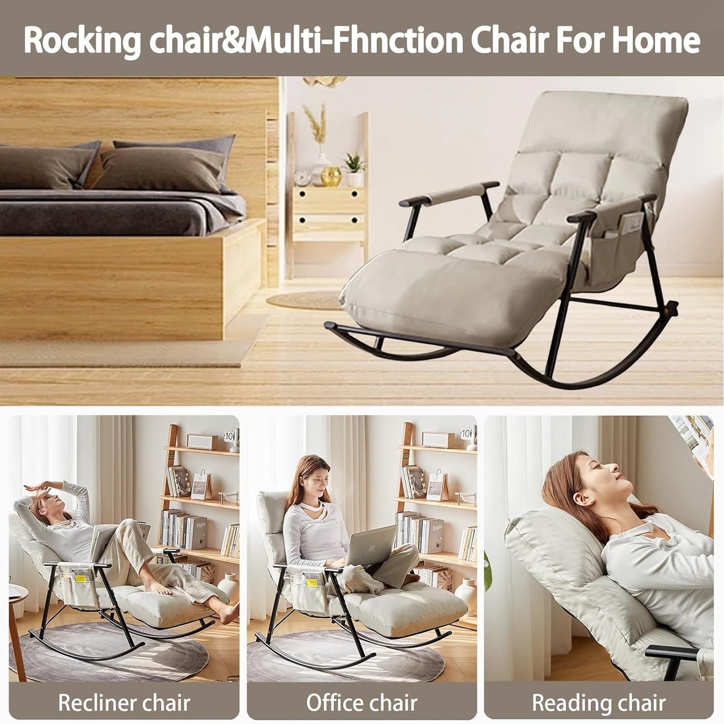 Comfy Chair For Bedroom with Multi-level adjustment,comfy Living Room Chairs ,outdoor Patio Furniture with Intimate armrest storage bag,patio Chairs,rocking Chair ,chairs Living Room, Bedroom ( Color
