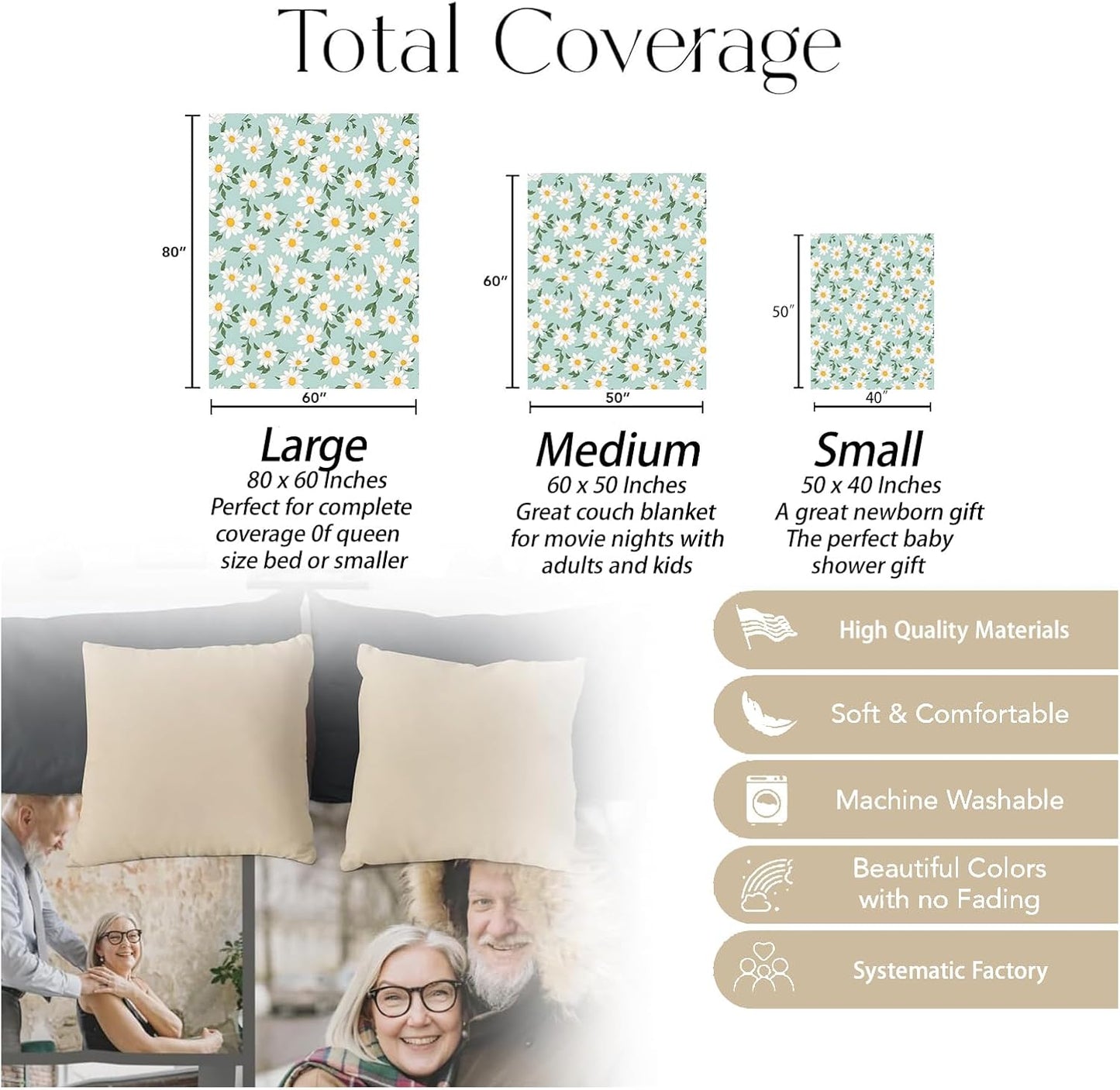 Aesthetic Daisy Floral Blanket, Soft Cozy Warm Throw Blanket Gifts for Adults Kids Women, Lightweight Fuzzy Comfy Flannel Blankets for Couch, Travel, Car, House Decor 60×50 Inch