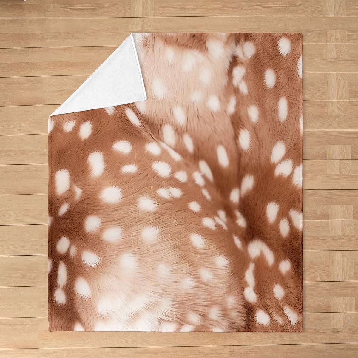 Feelyou Deer Print Flannel Fleece Throw Blanket Twin 60"x80" Kids Deer Fur Pattern All Season Bed Blanket for Sofa Couch White Spots Brown Skin Print Fuzzy Blanket Plush Blanket （No Real Fur）