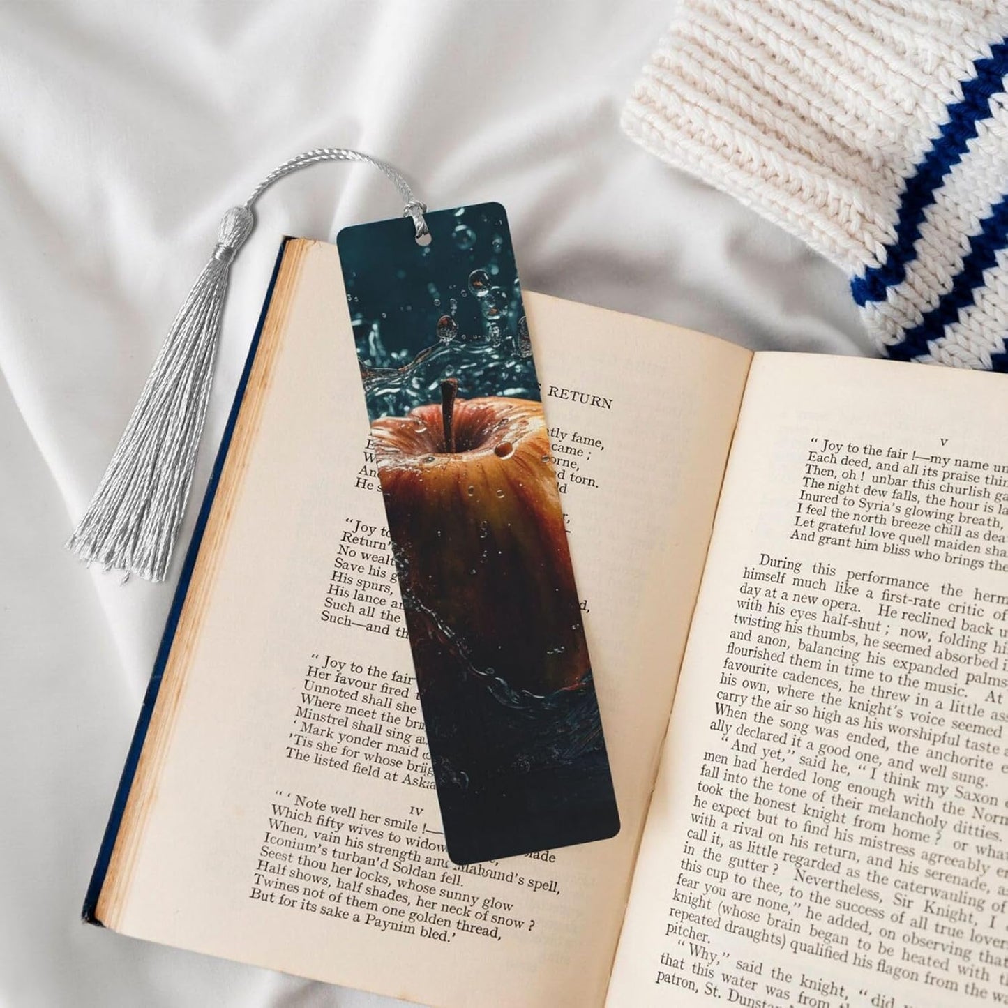 Fruits in Water Bookmarks Gifts for Women Men, Wooden Bookmarks for Book Lovers, Vintage Book Marks Ornaments with Tassel, Unique Personalized Reading Page Markers Gray