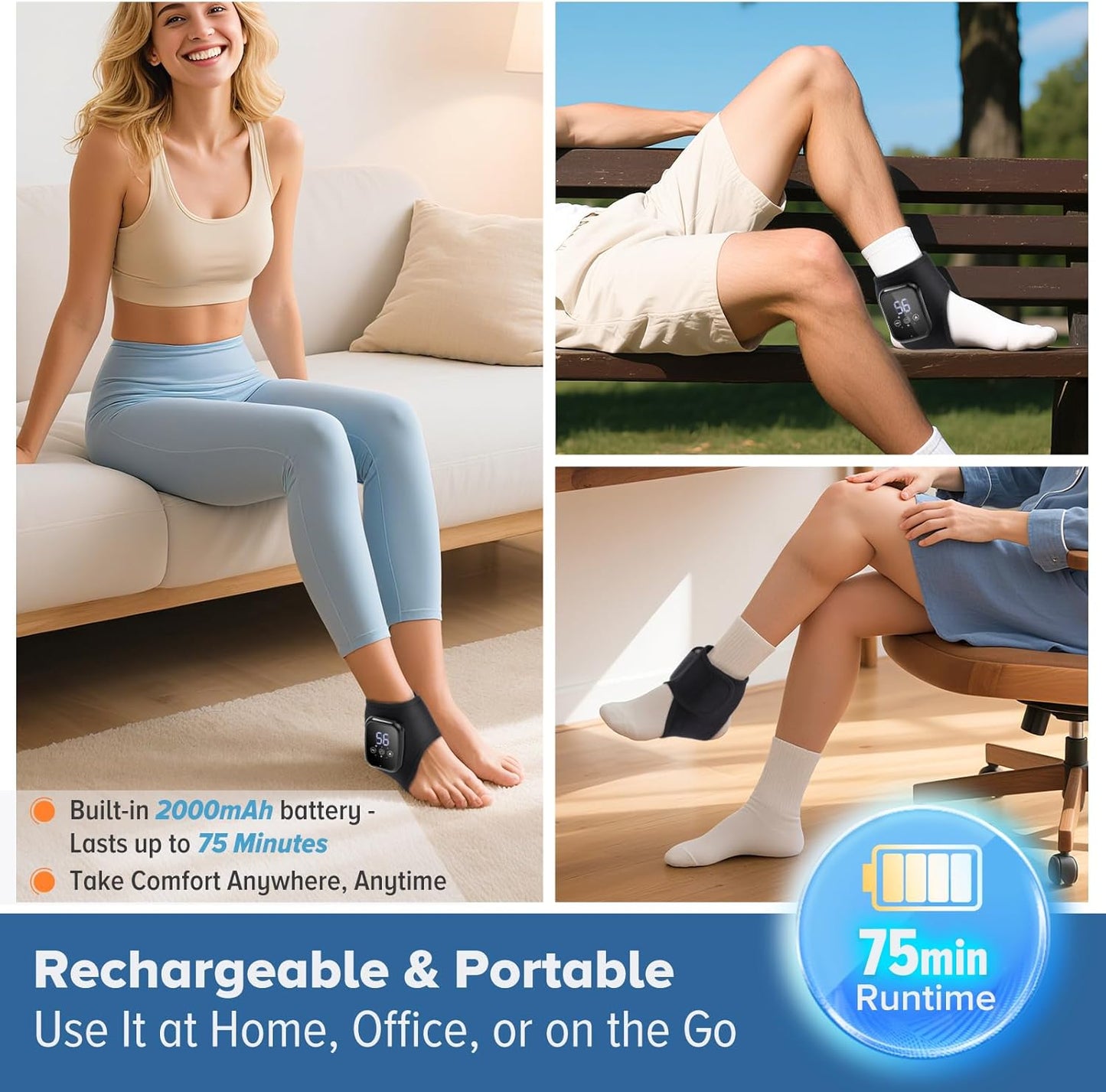 Cordless Foot Massager for Neuropathy, Foot Renew Massager, Ankle Massager for Pain Relief, Ankle Heating Pad, Foot Heating Pad, Ideal for Home, Travel, Everyday Use, Black