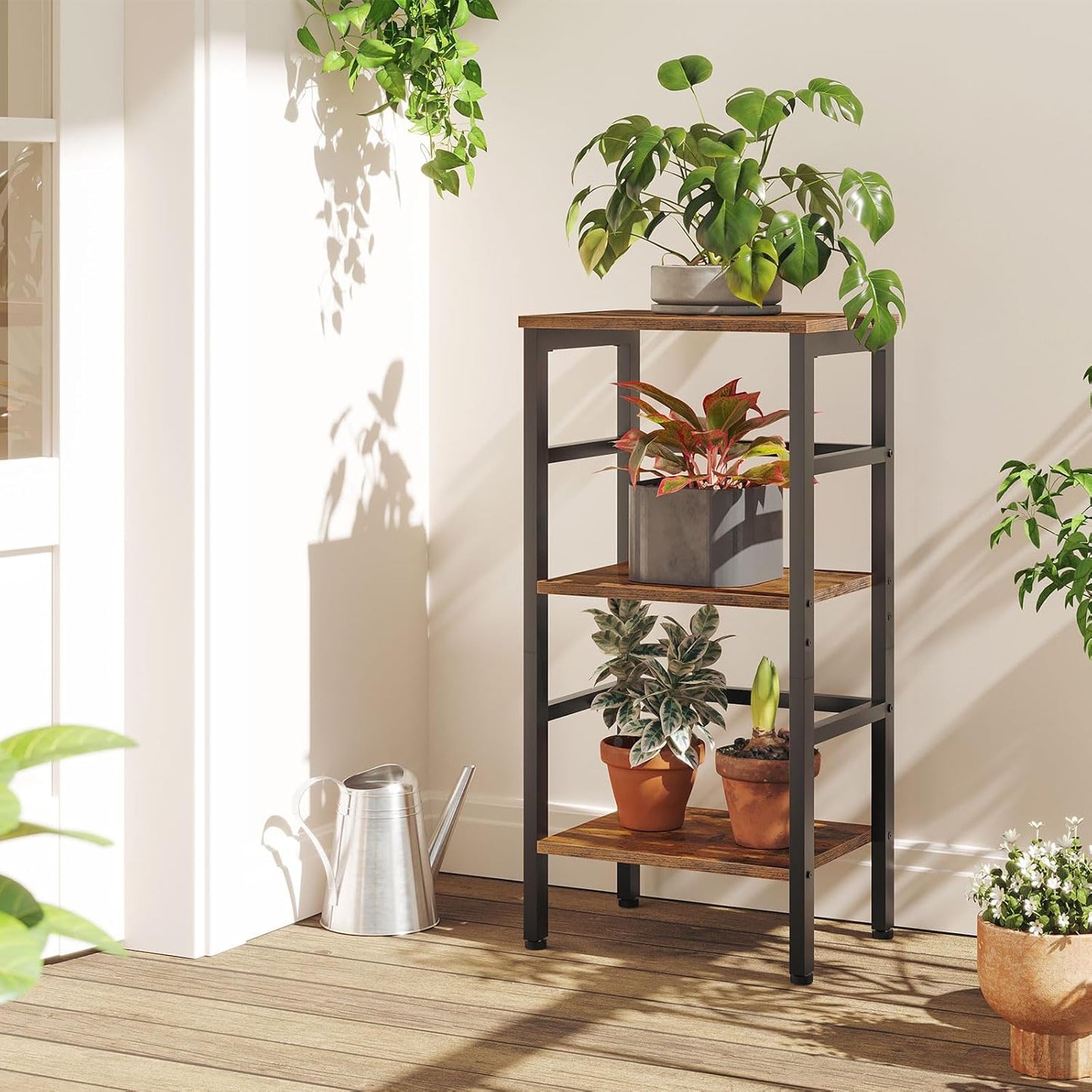 HOOBRO 3 Tier Bookshelf, Small Narrow Bookshelf, Record Storage Rack with Side Fence, Floor-Standing Shelf Units, Narrow Display Shelf for Living Room, Bedroom, Classroom, Rustic Brown BF80CJ01G1