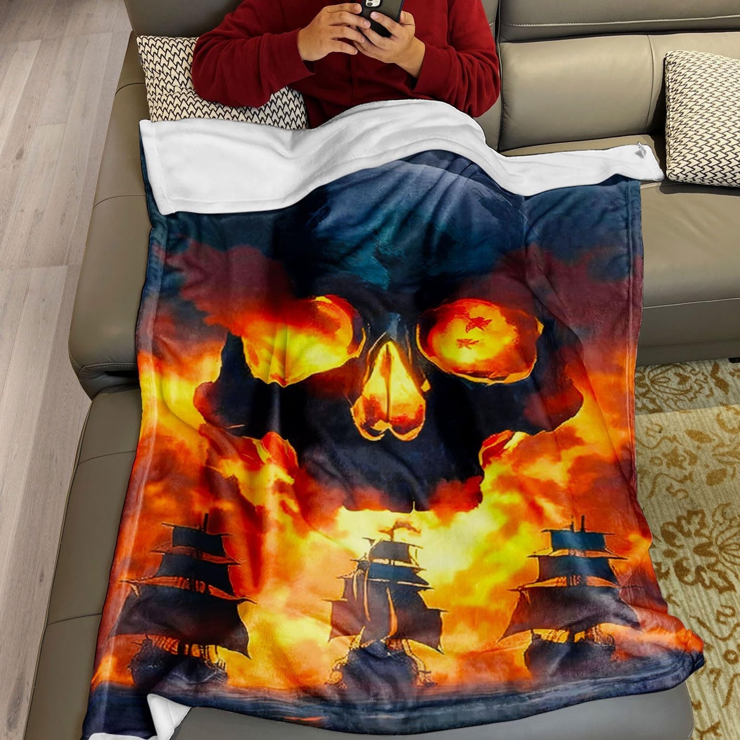 Skull Throw Blanket 40" x 50" Fire Skull Fleece Blanket Lightweight Soft Cozy Warm Gifts for Men Women Teen