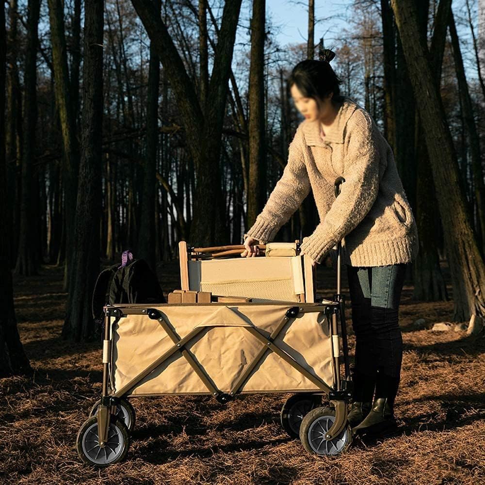 Handcart, Foldable Outdoor Station Wagon, Heavy-Duty Garden Trolley, with 7-Inch Detachable Rubber Wheels, Adjustable Handles and Double-Layer Fabric for Shopping, Picnic
