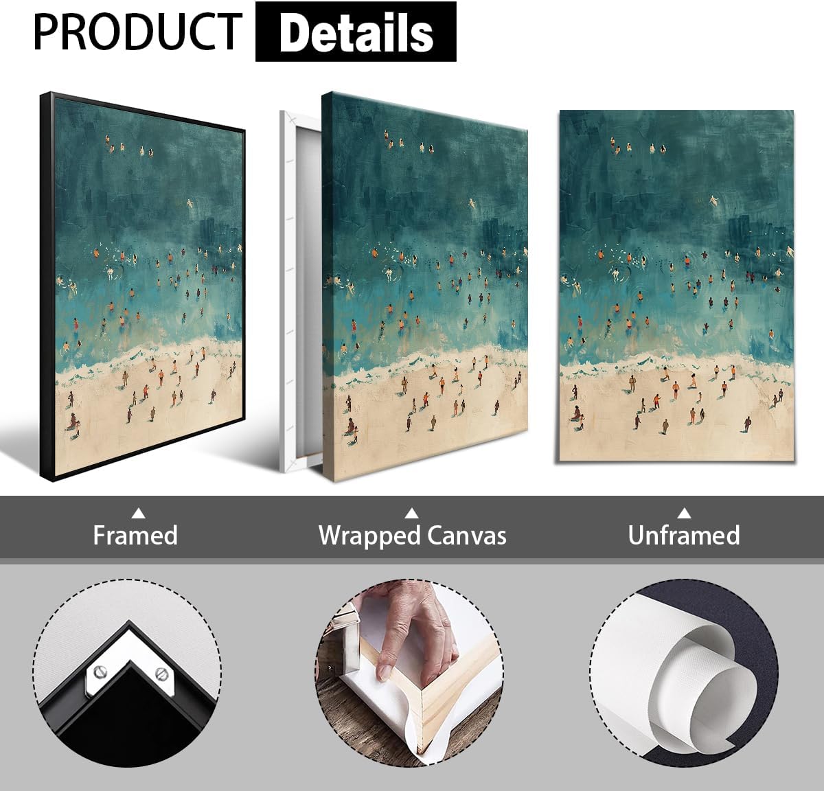 OAOPIC Summer Beach Canvas Wall Art, Green Coastal Tiny People Swimming Aesthetic Poster, Endless Summer Ocean Beachy Fun Print Painting, Ocean Swim Seascape Wall Decor for Bedroom 12x16in Unframed