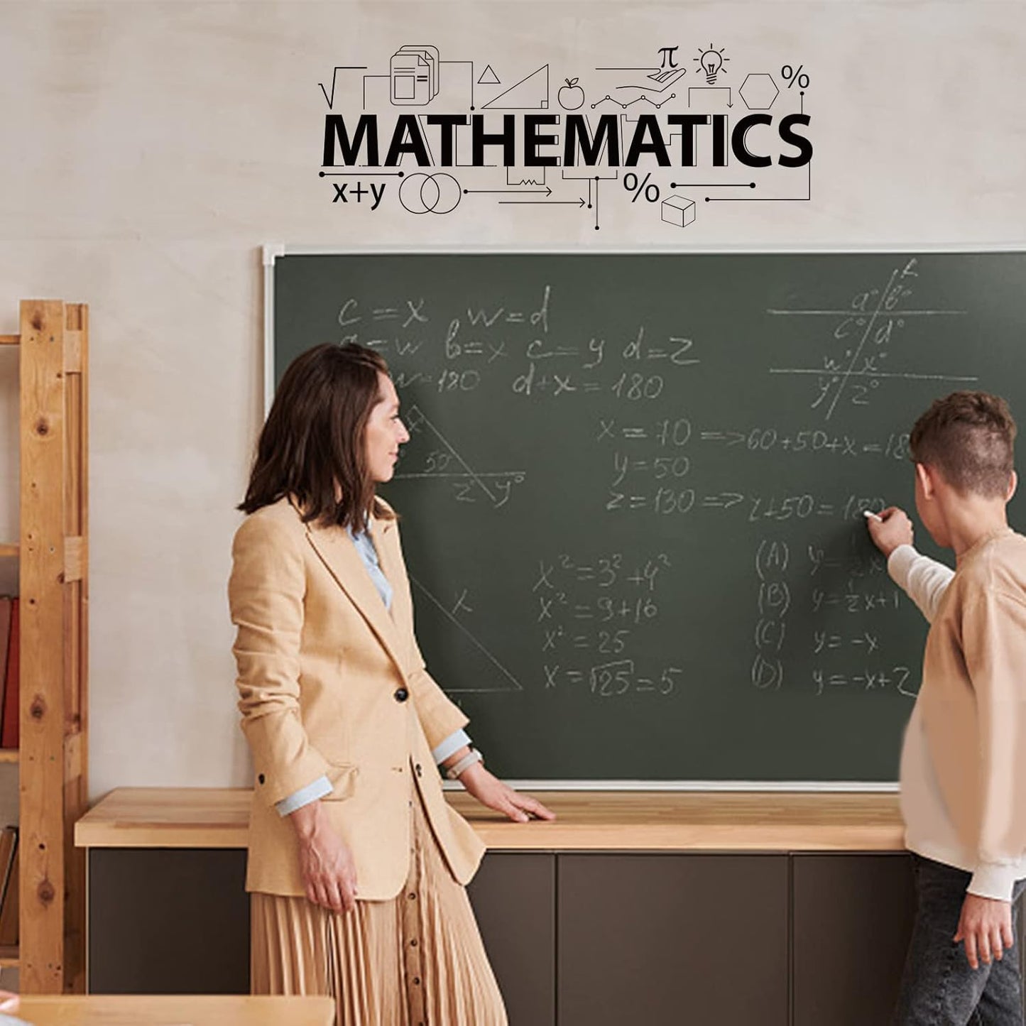 SUPERDANT Mathematics Wall Sticker Math Subject Wall Decal Peel and Stick Large Size Classroom Vinyl Art Decals Home Decor for Bedroom Dorm Livingroom Decoration Back to School 44x17.3in
