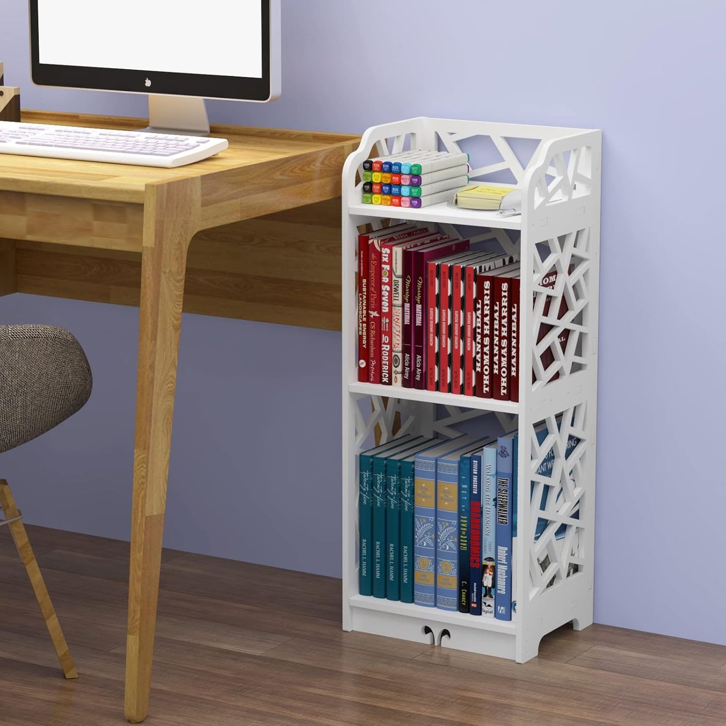 Rerii 3 Tier Bookshelf, Small Bookcase for Small Spaces, Narrow Thin Book Shelf for Bedroom, 3 Shelf Bookcase for Kids Room and Living Room