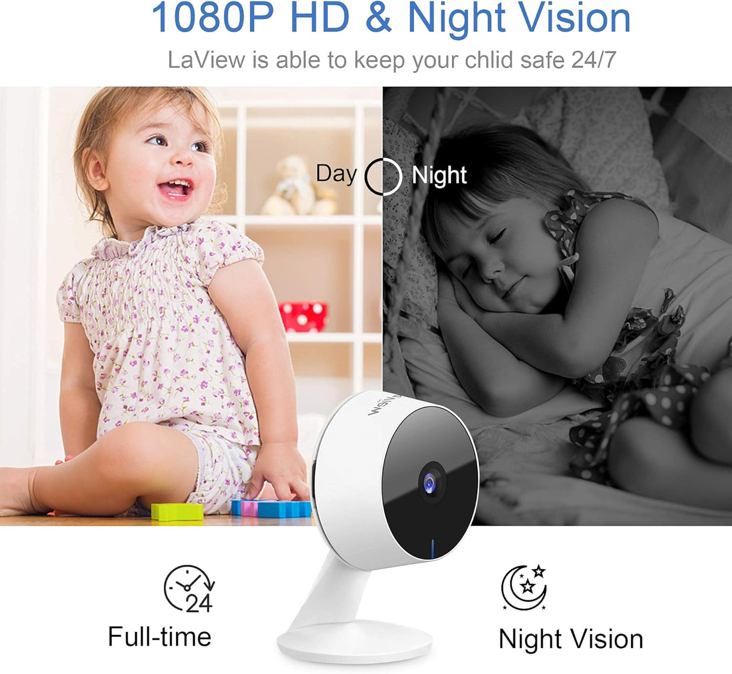 LaView Security Cameras 4pcs, Home Security Camera Indoor 1080P, Wi-Fi Cameras Wired for Pet, Motion Detection, Two-Way Audio, Night Vision, Phone App, Works with Alexa, iOS & Android & Web Access