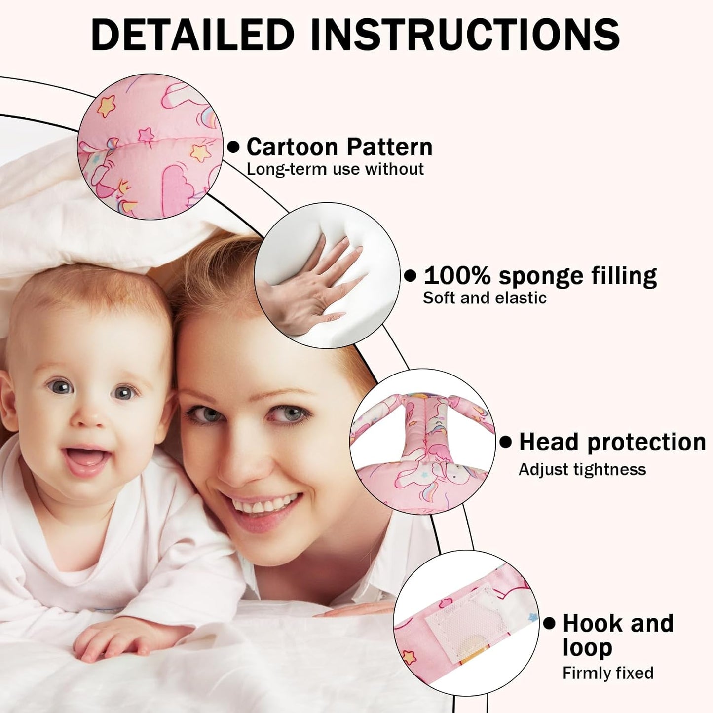Baby Head Protector Baby Helmet for Crawling Walking, No Bumps Safety Head Adjustable Protective Cap for Walking, Playing (Unicorn)