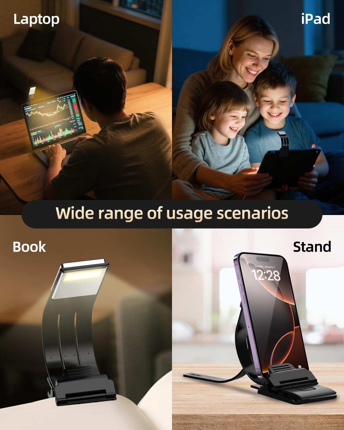 Bookmark Book Light, Clip on Book Lights for Reading at Night, Reading Lights for Books in Bed - Eyes, 8 LED with 3 Colors Temperatures & Stepless Dimming for Readers & Kids (Black)