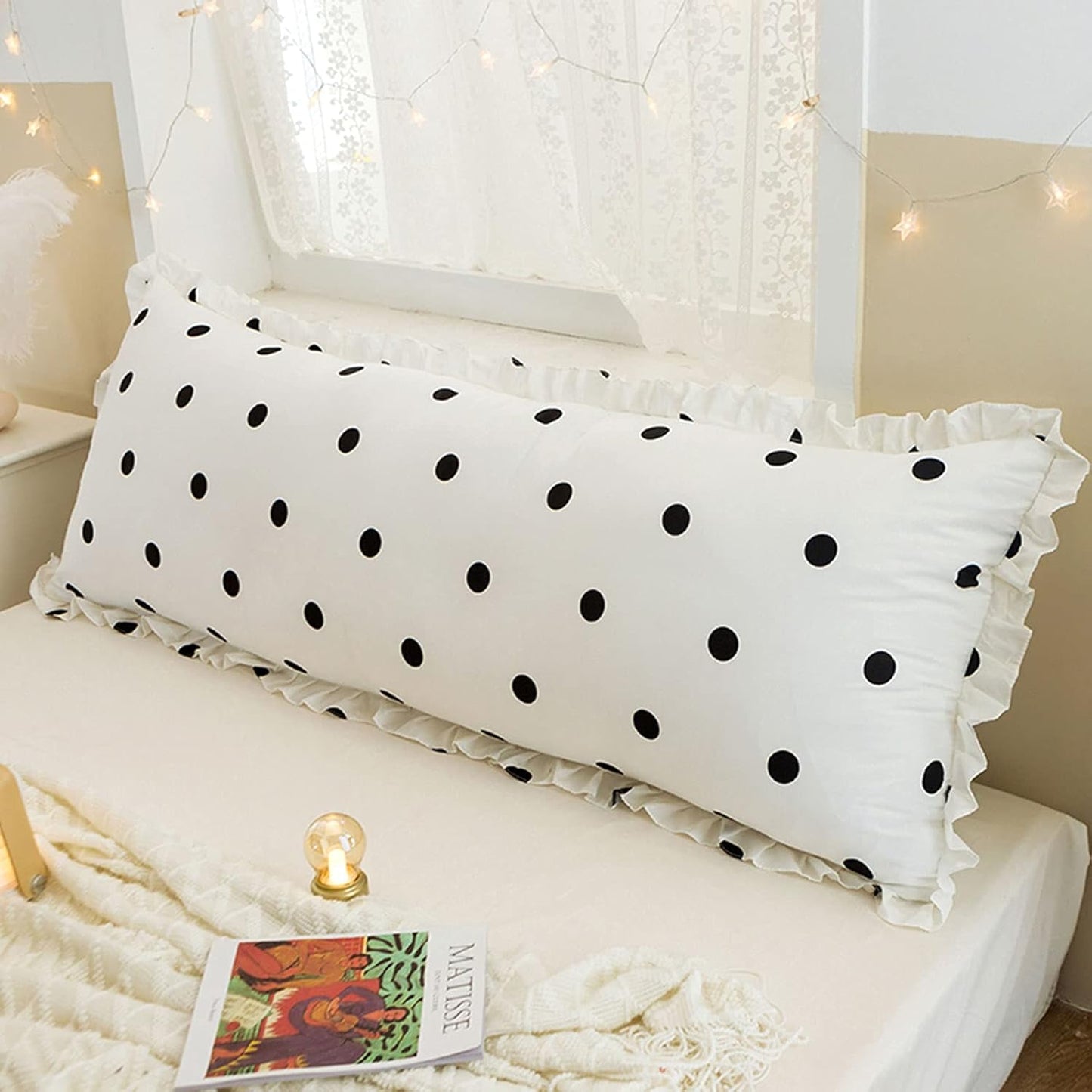 Large Bolster Reading Pillow, Positioning Support Headboard Backrest, Upholstered Bedside Cushion, for Day Bed Bunk Bed, with Removable Cover (Color : Dots, Size : 19050CM)