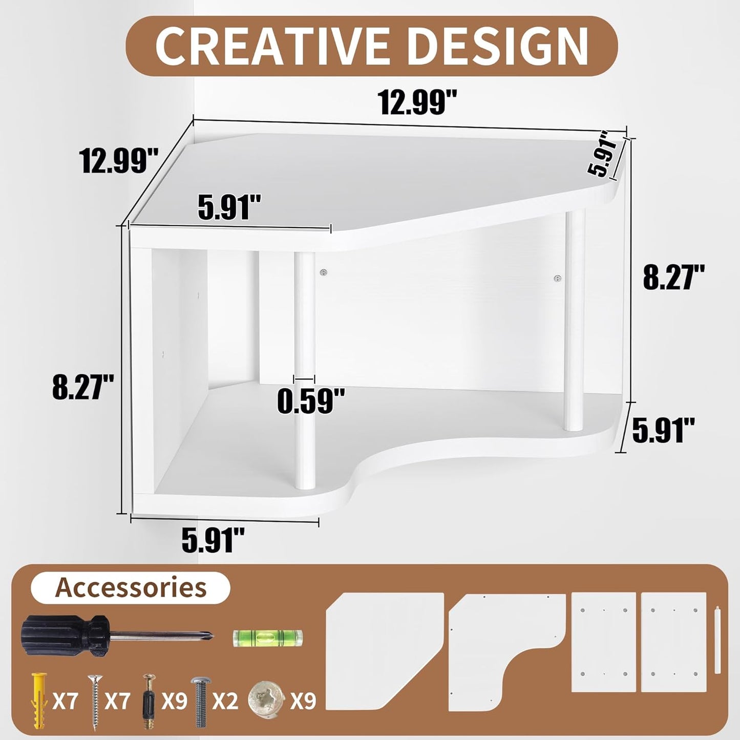 White Corner Floating Shelf Wall Mounted, Pine Wood Shelves 90° Corner Floating Cabinet Shelf for Wall, 18’’ Bedside Corner Shelves with Cord Hole, Projector Floating Shelf for Living Room, Bedroom