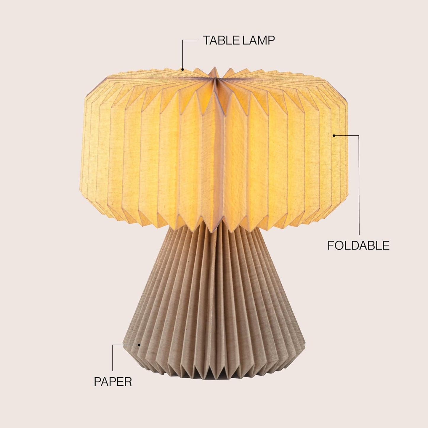 JONATHAN Y 12.8" Natural Modern Art Deco Accent LED Table Lamp for Bedroom, Paper Pleated Shade, Scandinavian Boho Small Bedside Lamp, LED Bulb Included JYL9107B