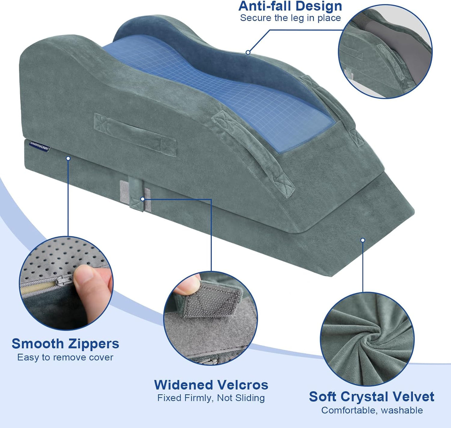 KingPavonini Adjustable Leg Elevation Pillows for After Surgery, Ergonomic Curve Keeps Knee Straight, Memory Foam Leg Pillow Elevation for Blood Circulation, Swelling and Pain Relief (Single Leg)