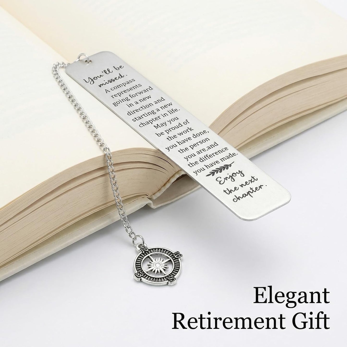 1 Piece Metal Bookmark, Inspirational Compass Design with Engraved Message, Ideal for Coworker Leaving Gifts and Retirement Gifts for Women, Men, Teachers (5.1x1 Inch, Silver)