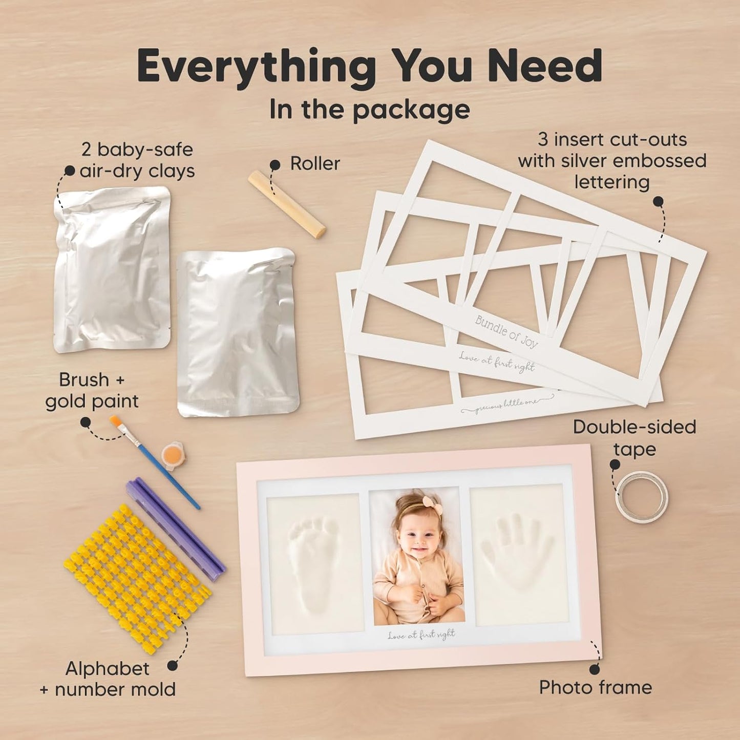 KeaBabies Baby Hand and Footprint Kit - Clay Handprint Keepsake Frame, Newborn Nursery Picture Frame, Personalized New Mom Gifts for Baby First Christmas Shower (Petal Pink)