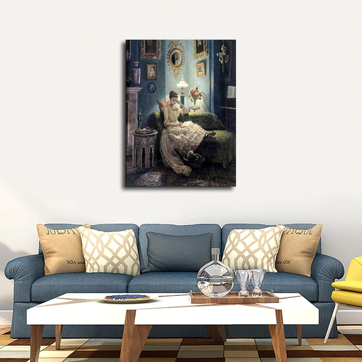 Victorian Vintage Woman Reading Quietly Female Portrait Poster Canvas Pictures Print Wall Art for Living Room Bedroom Bathroom Preppy Dorm Home Decor (20x27inch Framed)