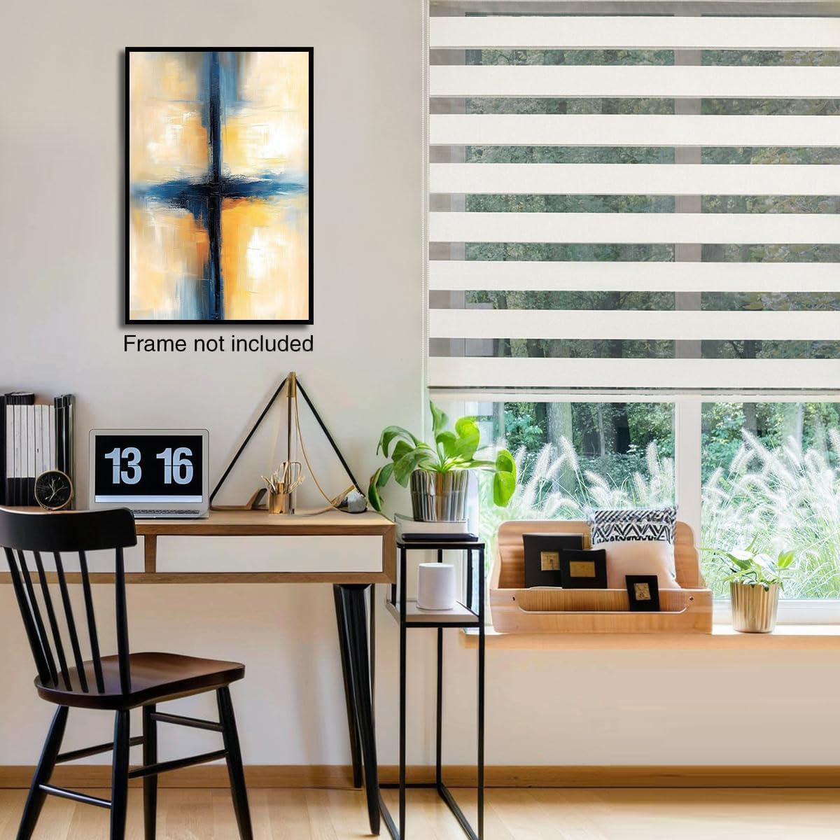 GDJSMIN Modern Abstract Painting Wall Art, Beige Blue Cross Poster For Reading Room Living Room Decor 12X 16 Inch Unframed