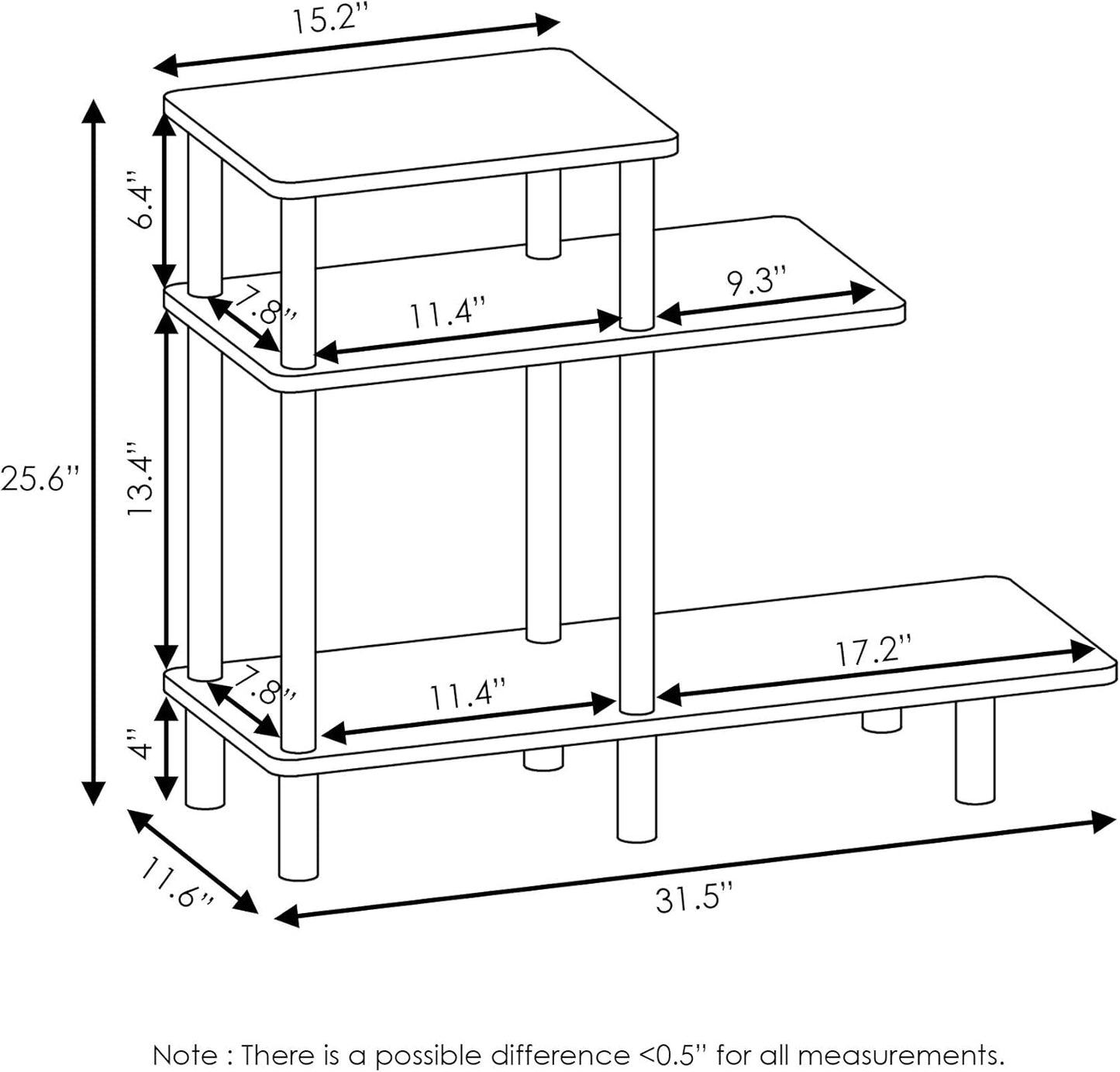 Furinno Turn-N-Tube 3-Tier Sofa Side Table, Espresso/Black, 31.5 in x 11.61 in x 25.63 in